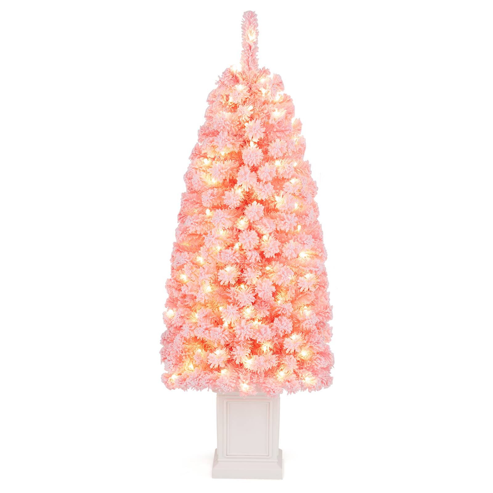 Front. Costway - Costway 1 PCS 4 FT Artificial Xmas Tree with 224/308 Full Branch Tips, 100/130 Warm White LED Lights - Pink.