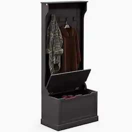 Homcom - Hall Tree with Coat Rack and Sitting Bench - Black