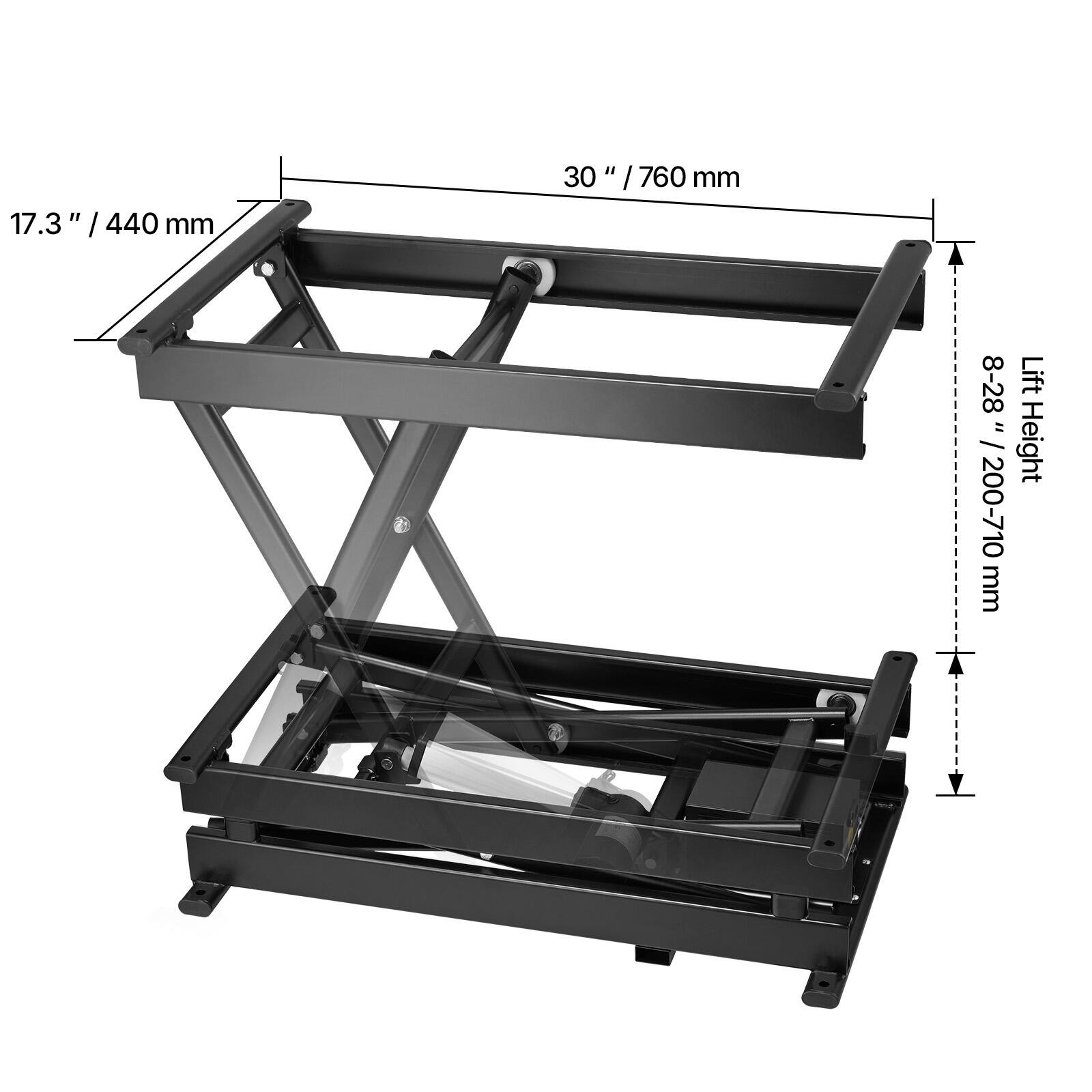 17.3" / 440 mm  
30" / 760 mm  
8-28" / 200-710 mm Lift Height