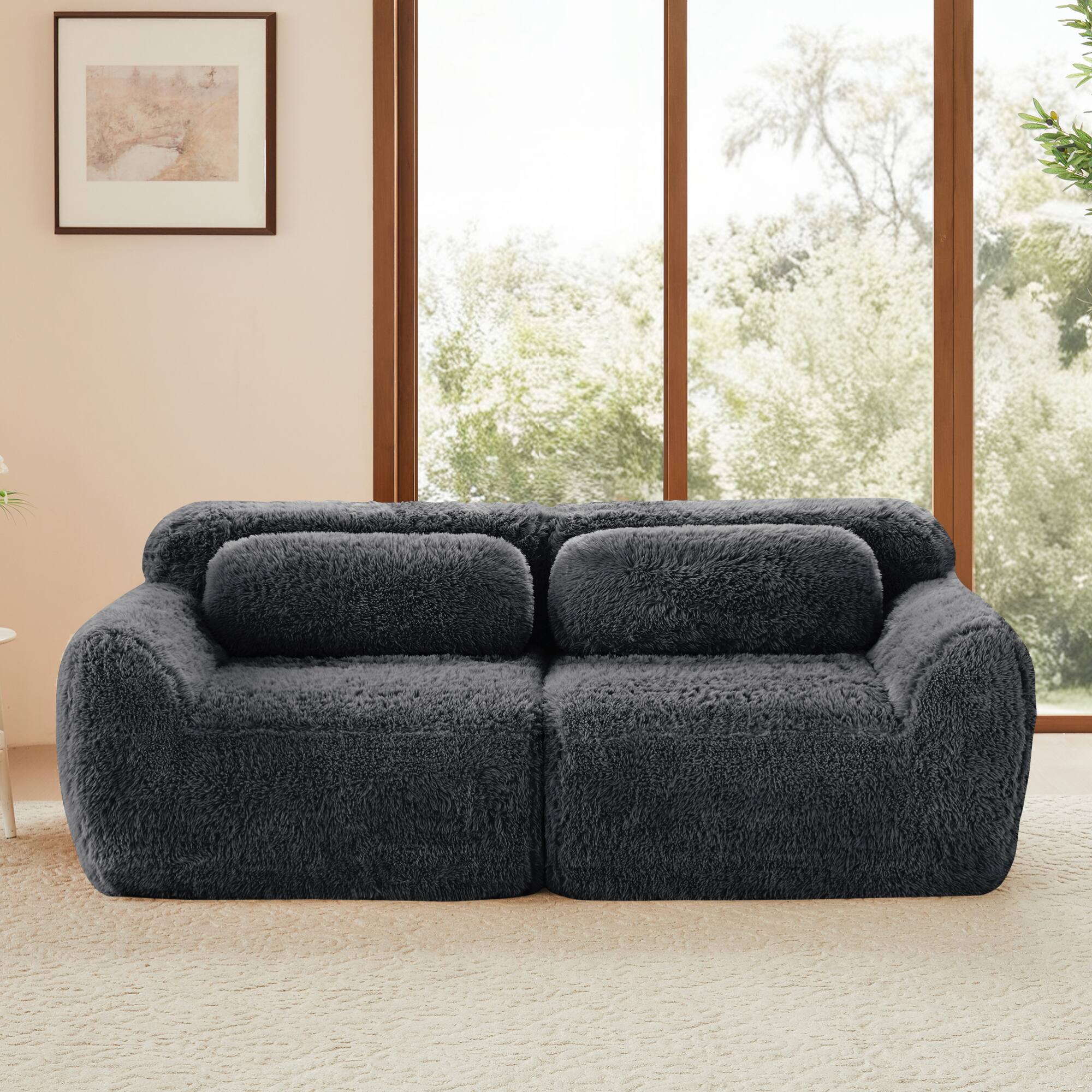 Left. GOODSILO - Modular Sectional Sofa with Plush Fabric and Anti-Slip Design for Comfortable Seating - Dark Grey.