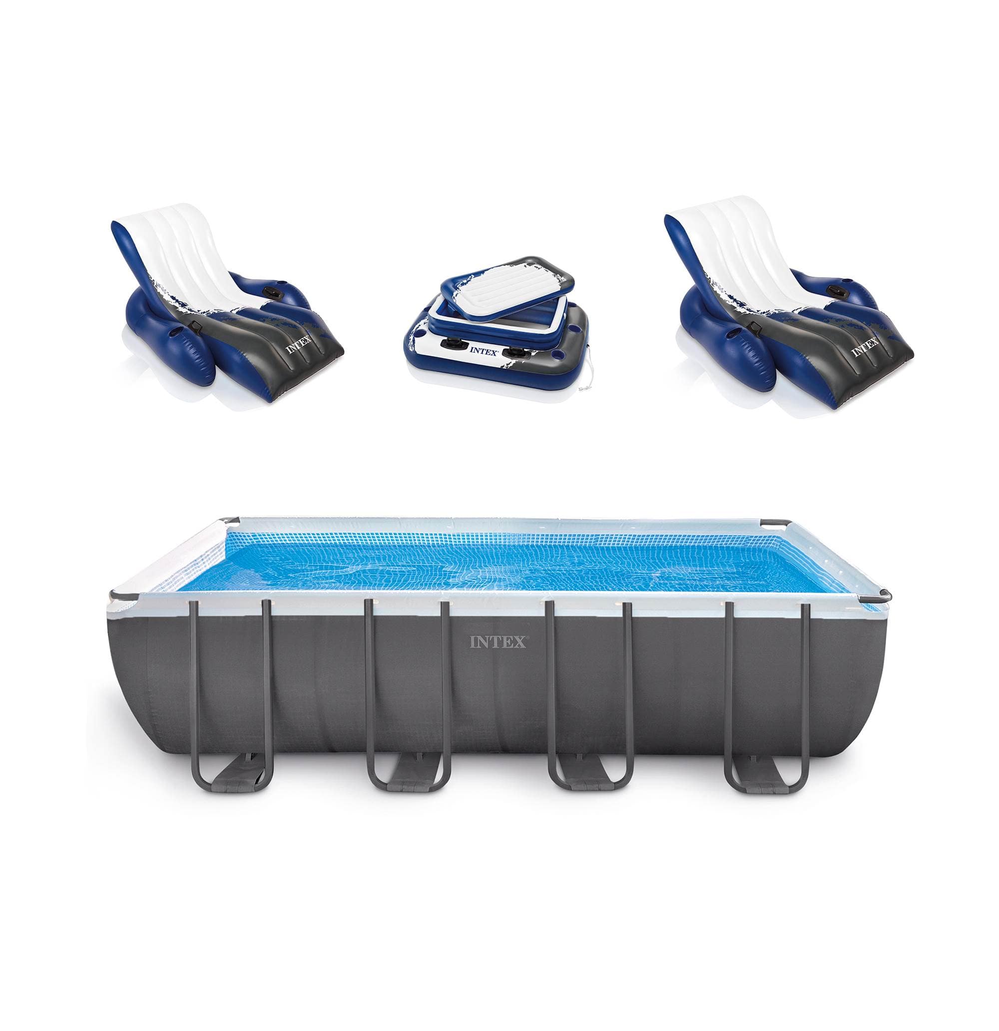 Intex - Ultra Frame Rectangular Above Ground Pool Set with Floats - Blue