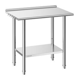 VEVOR - Stainless Steel Work Table, 24x36 Inch Food Prep Table with Backsplash, Commercial Kitchen Workstation - Silver
