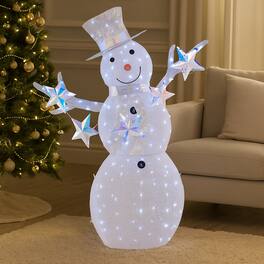 BreeBe - 5 Foot Snowman Display with Built-In Lights and Star Design - White