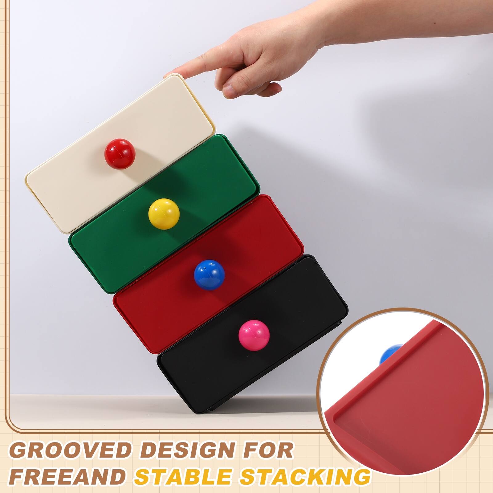 GROOVED DESIGN FOR FREE AND STABLE STACKING