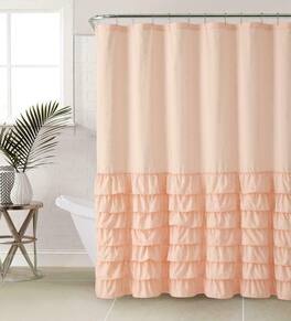 Kate Aurora - Melanie Shabby Chic Gypsy Semi Ruffled Fabric Shower Curtains - Peach