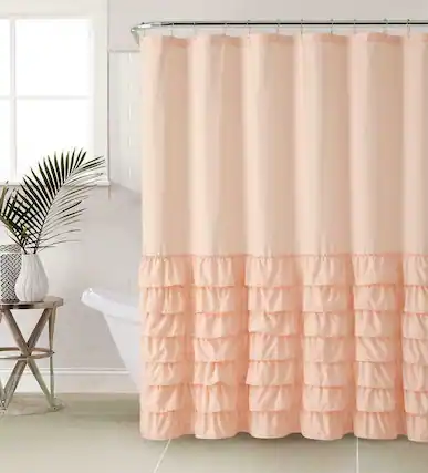 Front. Kate Aurora - Kate Aurora Melanie Shabby Chic Gypsy Semi Ruffled Fabric Shower Curtains - Peach - Peach.
