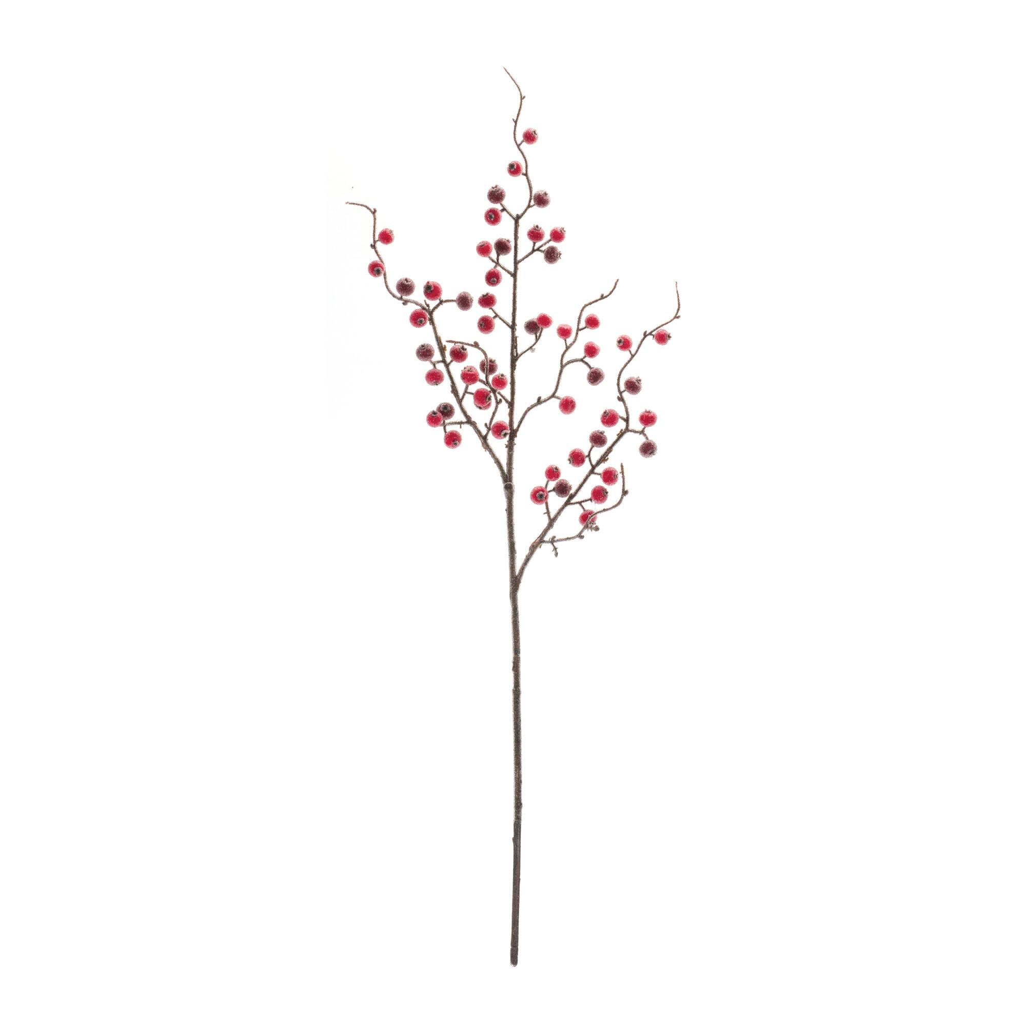 Angle. BreeBe - Iced Berry Twig Spray (Set of 12) - Red, Brown.