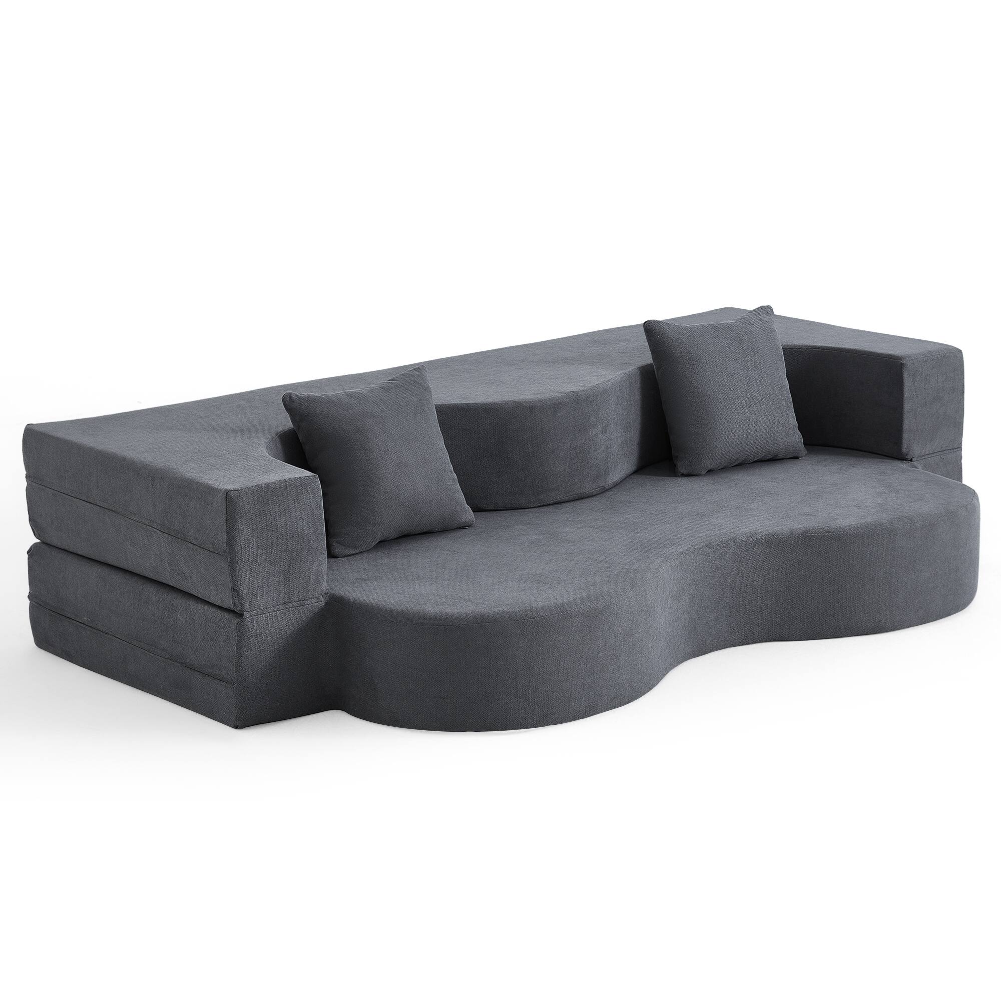 Alt View 4. U-HOMY - High-Density Foam Folding Sofa Bed: Convertible Floor Couch for Living Room, Guest Room, and Bedroom - Grey.
