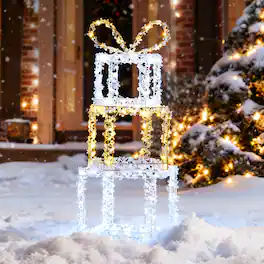 Costway - Set of 3 Pre-Lit Christmas Present Box Lights with Warm & Cold White LED Lights Advent Calendar - Multicolor