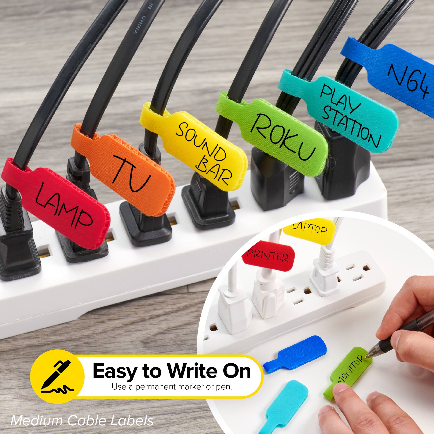 IN CHINA PLAY N64 SOUND ROKU STATION UT BAR LAMP LAPTOP PRINTER

Easy to Write On
Use a permanent marker or pen.

Medium Cable Labels