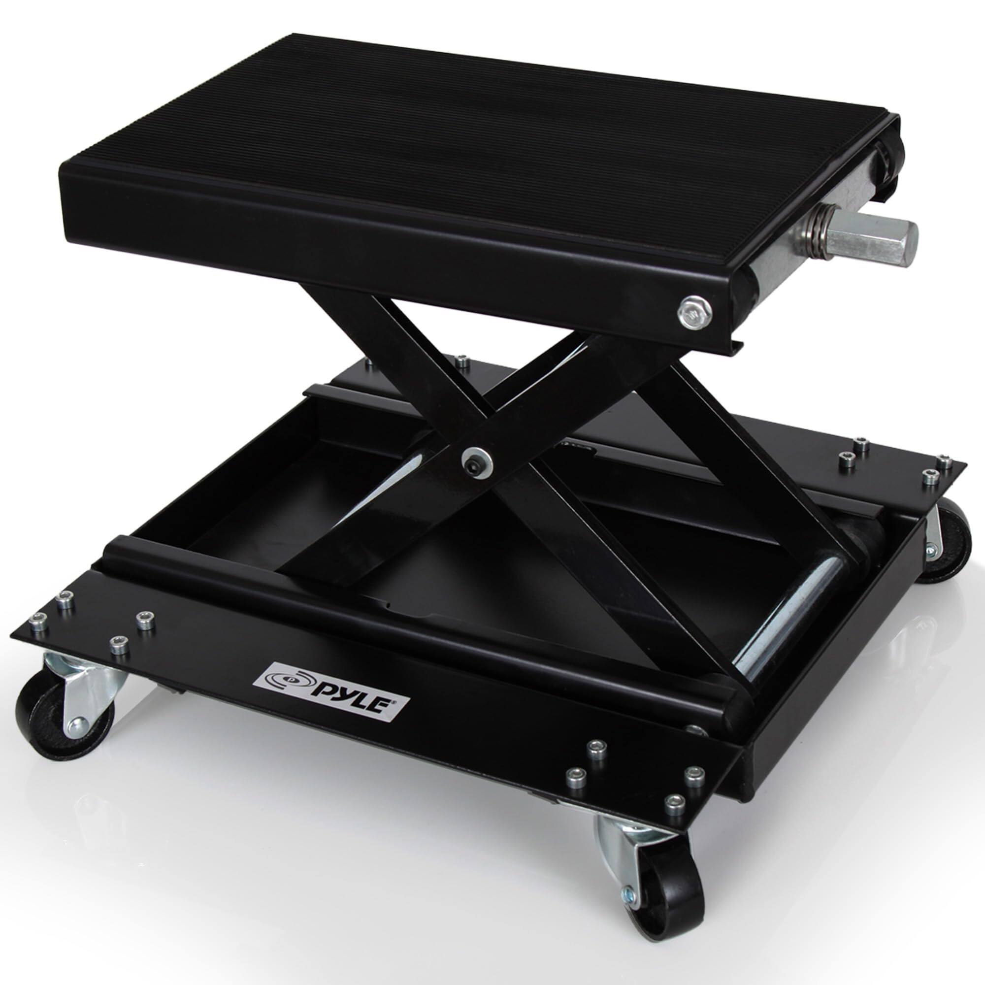 Front. Pyle - Pyle 1100 lbs Capacity Motorcycle Scissor Lift Jack with Dolly, Heavy-Duty Steel, Portable and Collapsible.