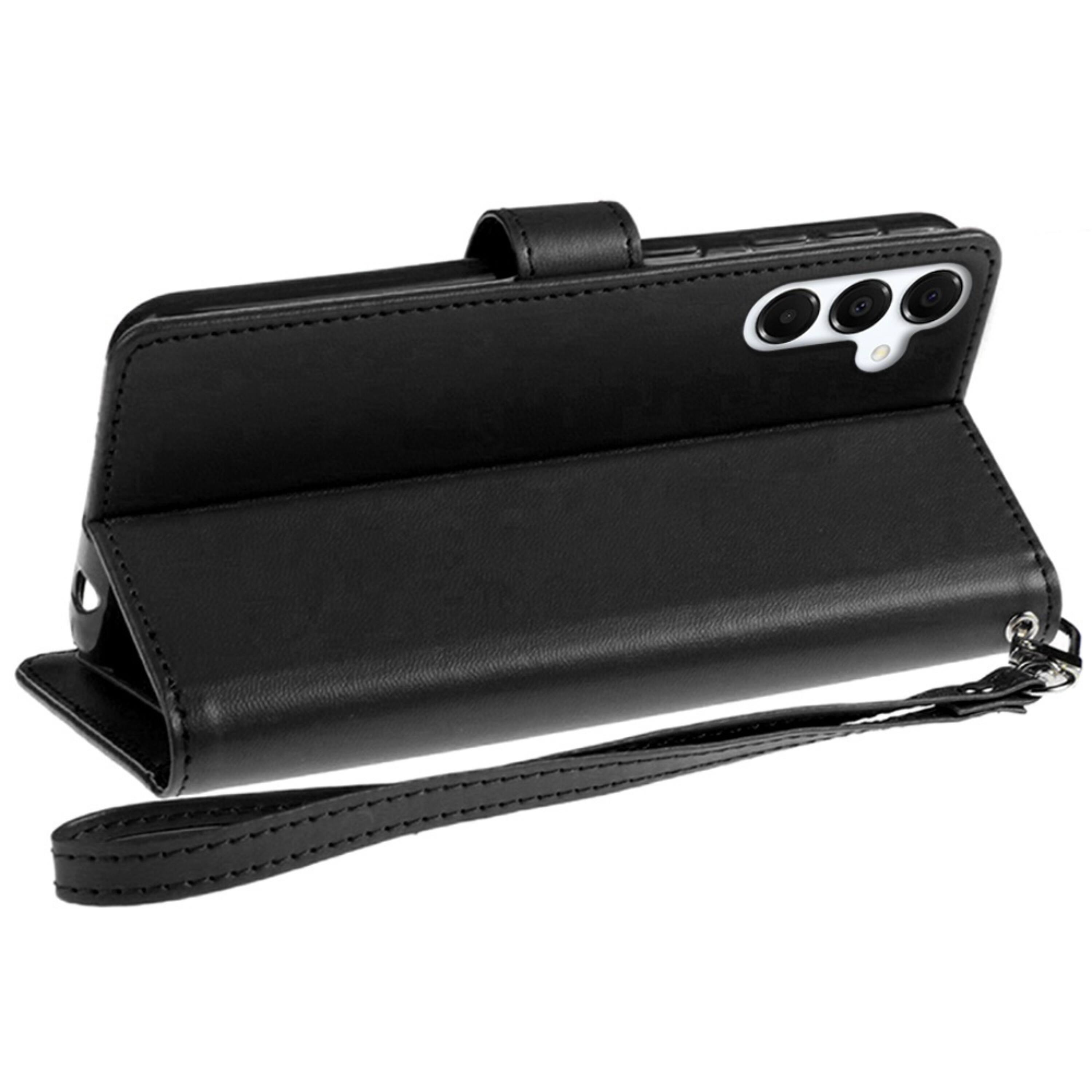 Angle. Kitcheniva - PU Leather Wallet Phone Case With Wrist Strap And Tempered Glass For Samsung S25 FE Dark Purple - Dark Purple.