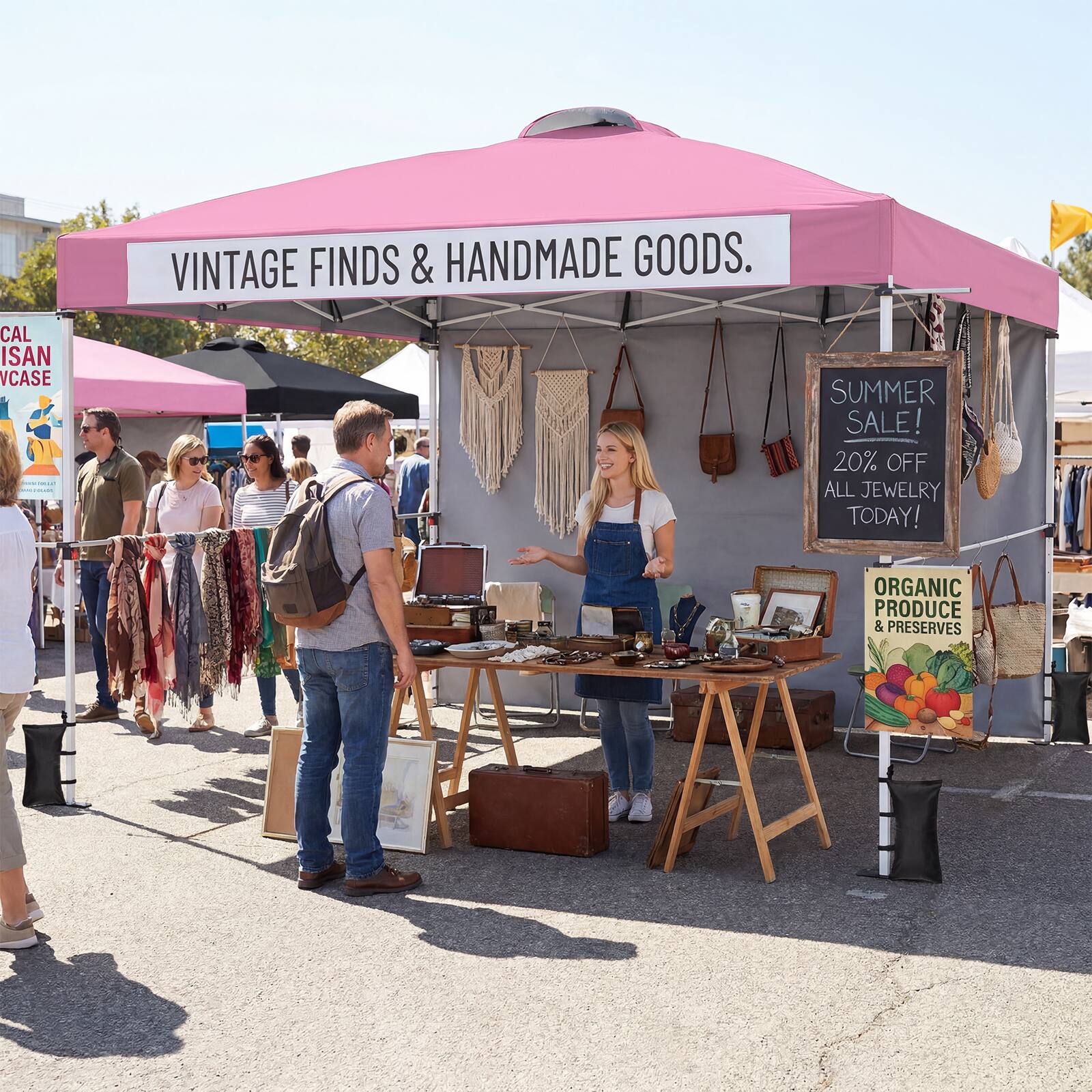 CAL ISAN CASE  
VINTAGE FINDS & HANDMADE GOODS.  
SUMMER SALE! 20% OFF ALL JEWELRY TODAY!  
ORGANIC PRODUCE & PRESERVES