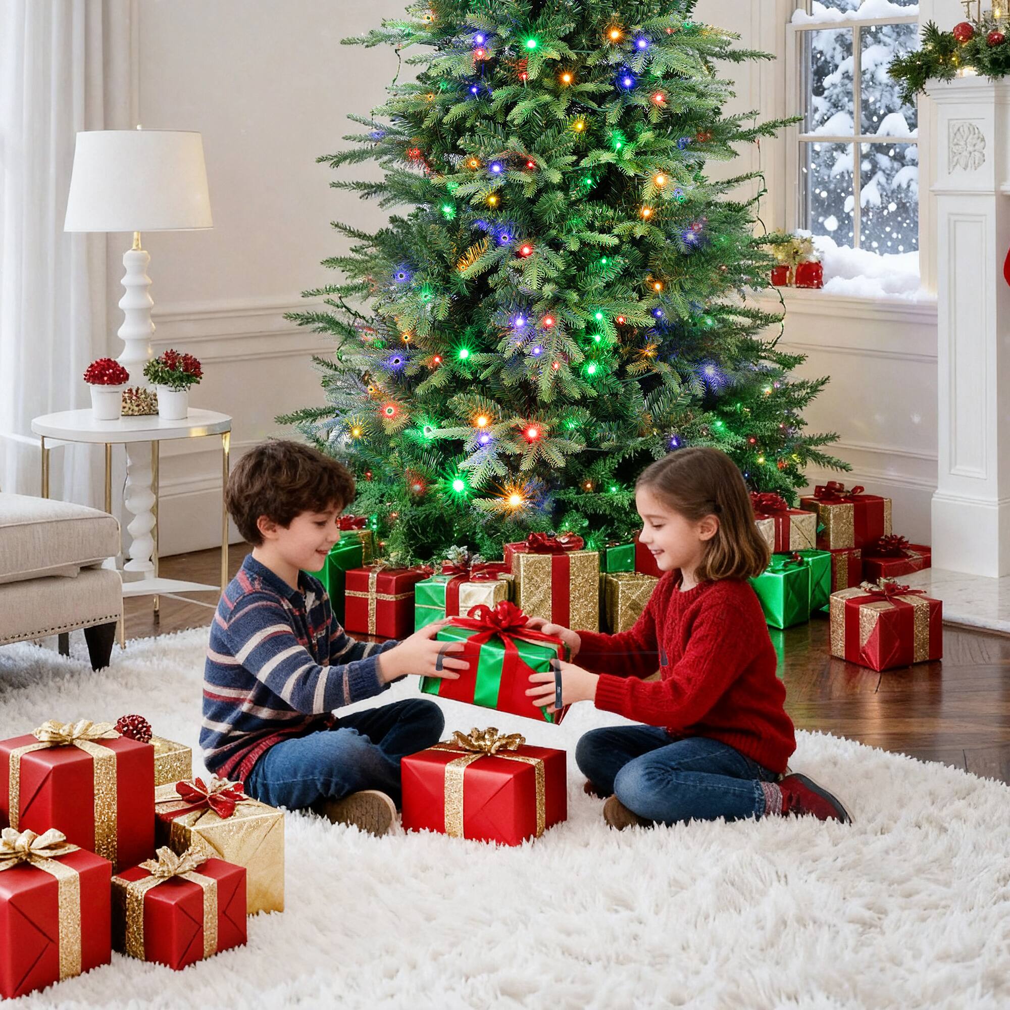 Alt View 7. Sugift - 6FT Pre-Lit Christmas Tree with 300 Dual-Color LEDs, 1350 PE/PVC Tips & 11 Lighting Modes, Hinged Artificial Tree with M - Green.