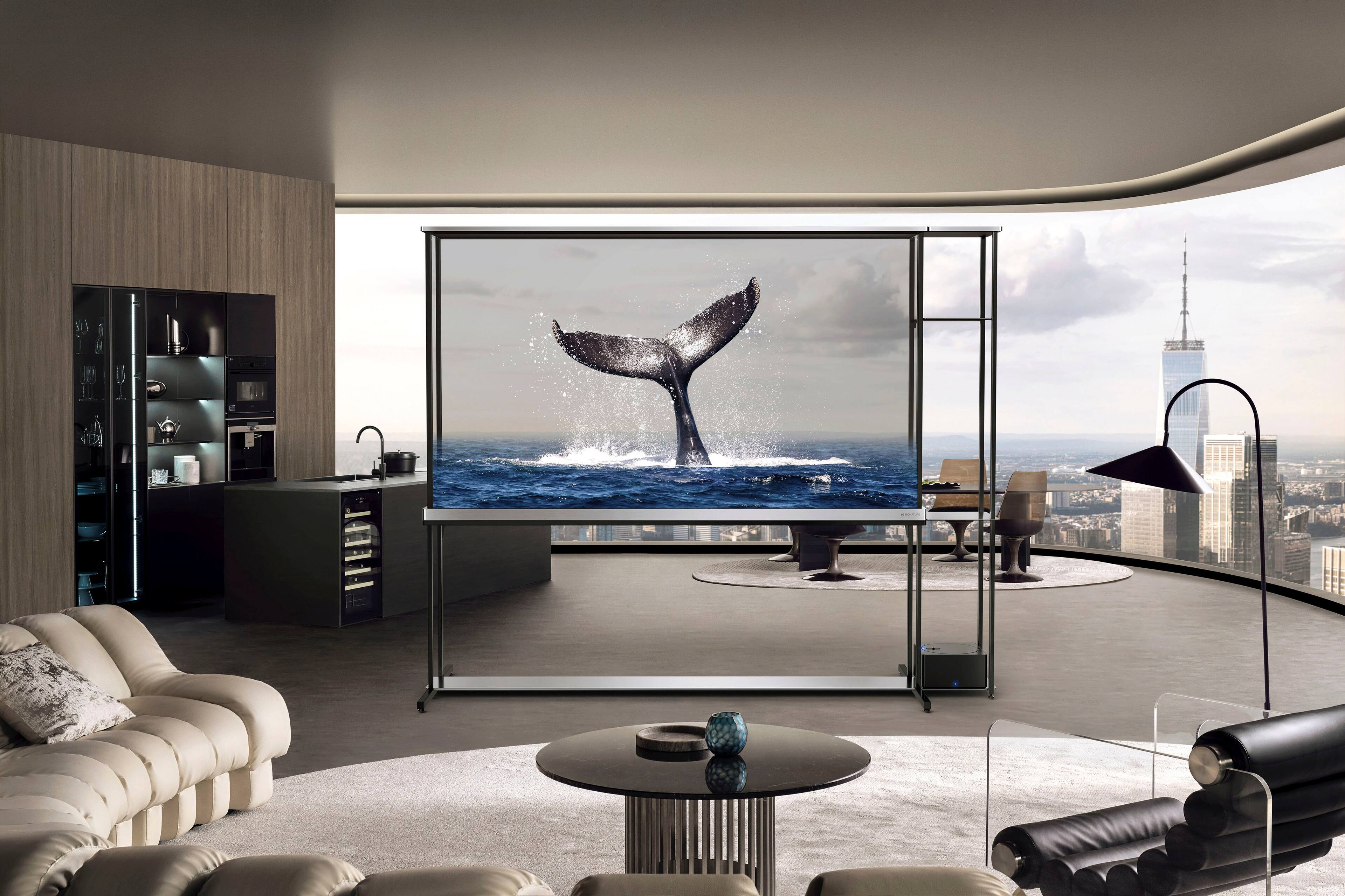 Alt View 34. LG - SIGNATURE 77" Class OLED T Transparent 4K UHD Smart webOS TV with True Wireless Video & Audio Transfer (2024).