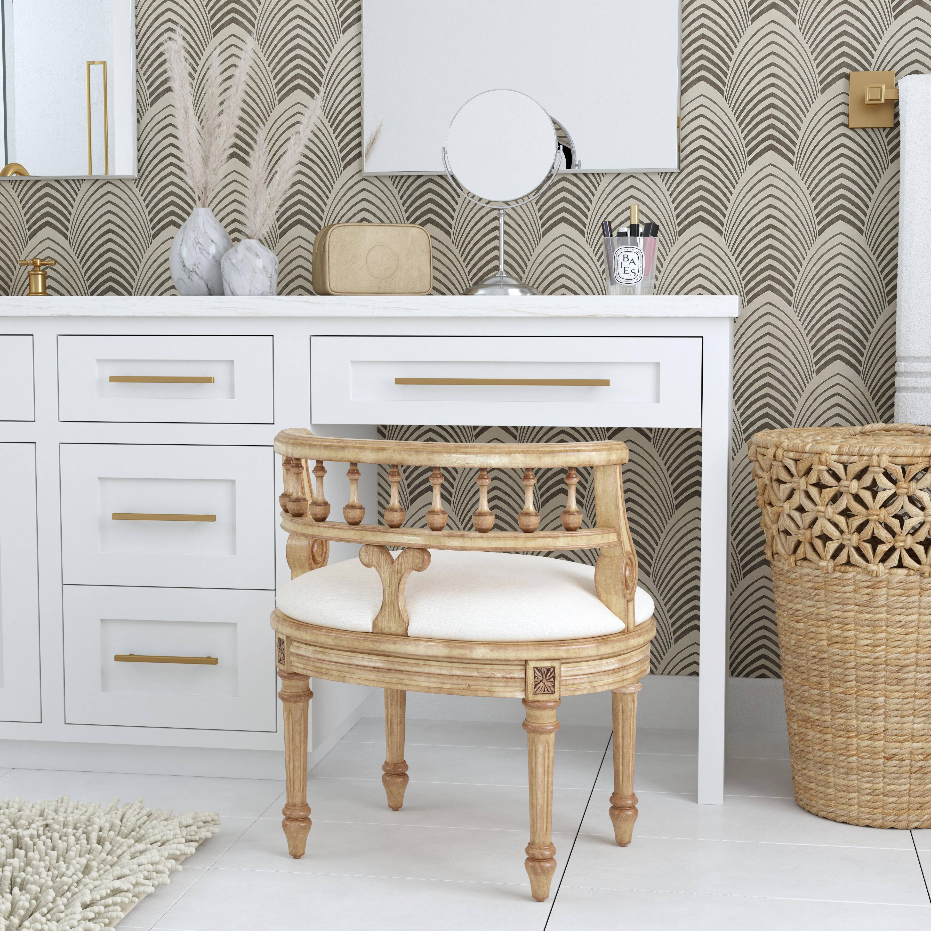 Alt View 1. Butler Specialty - Hathaway 22.5 in. W Oval Upholstered and Wood Traditional Vanity Seat - Beige.