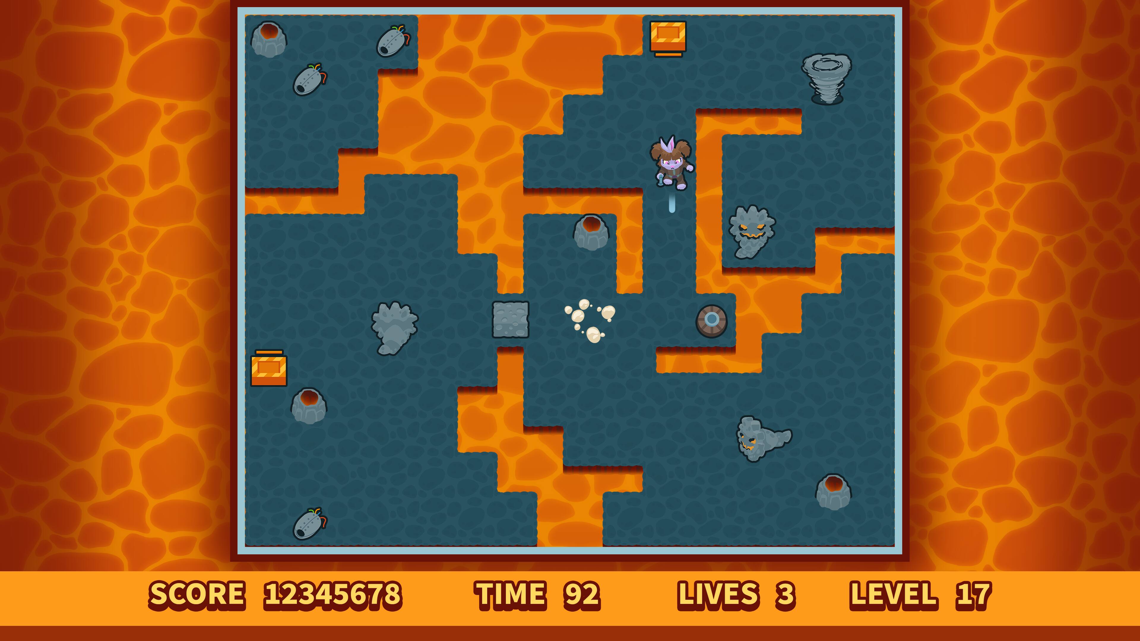 SCORE 12345678  
TIME 92  
LIVES 3  
LEVEL 17