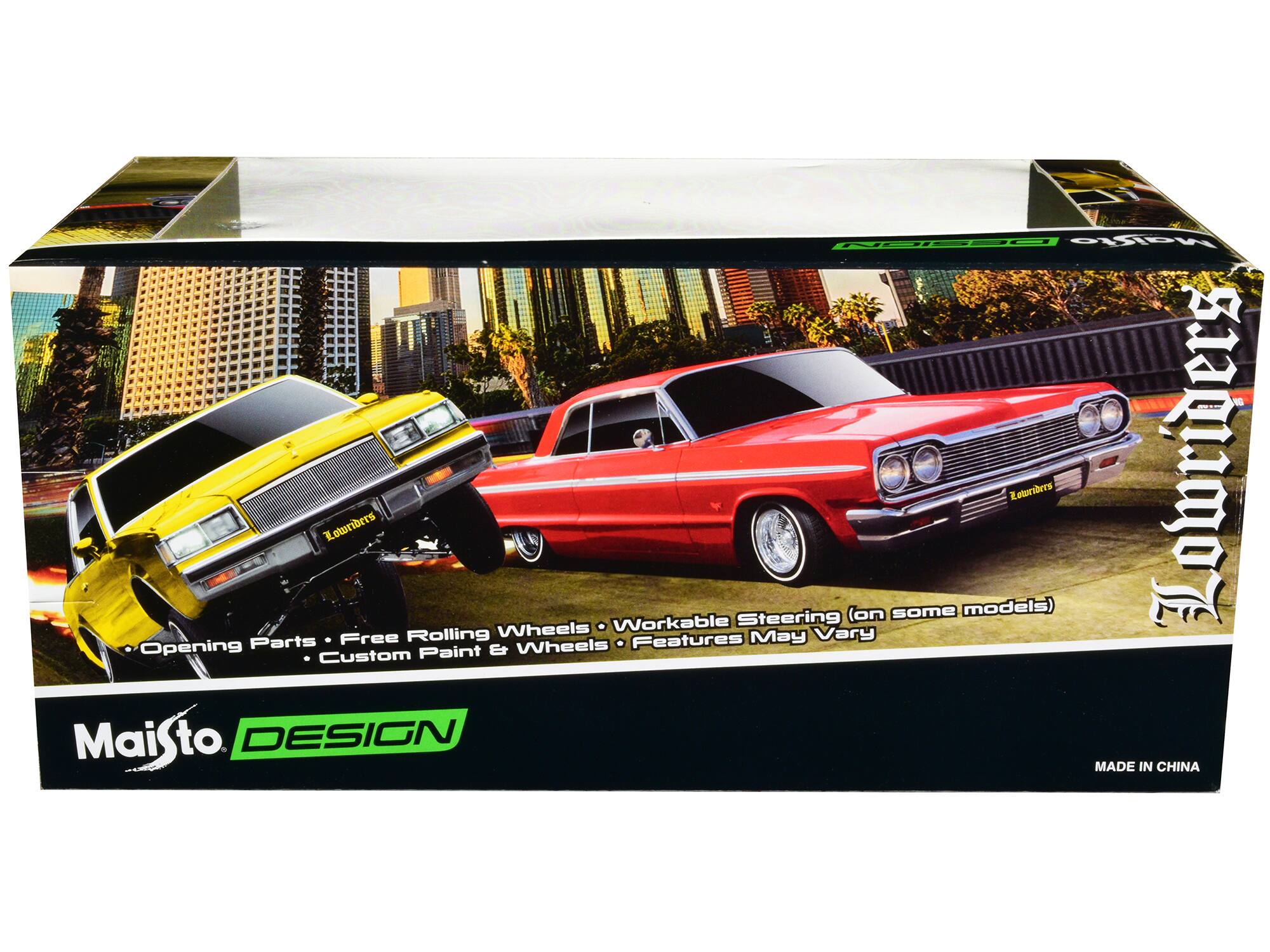 SC Malsie Eaturibers Rolling Wheels Workable Steering Vary (on some models) Returnes Lowriders Parts Free Features May Opening Paint & Wheels Custom MaiSto. to DESIGN MADE IN CHINA