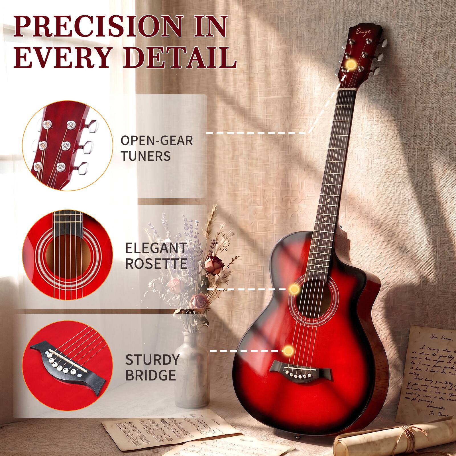 PRECISION IN EVERY DETAIL

Emya

OPEN-GEAR TUNERS

ELEGANT ROSETTE

STURDY BRIDGE