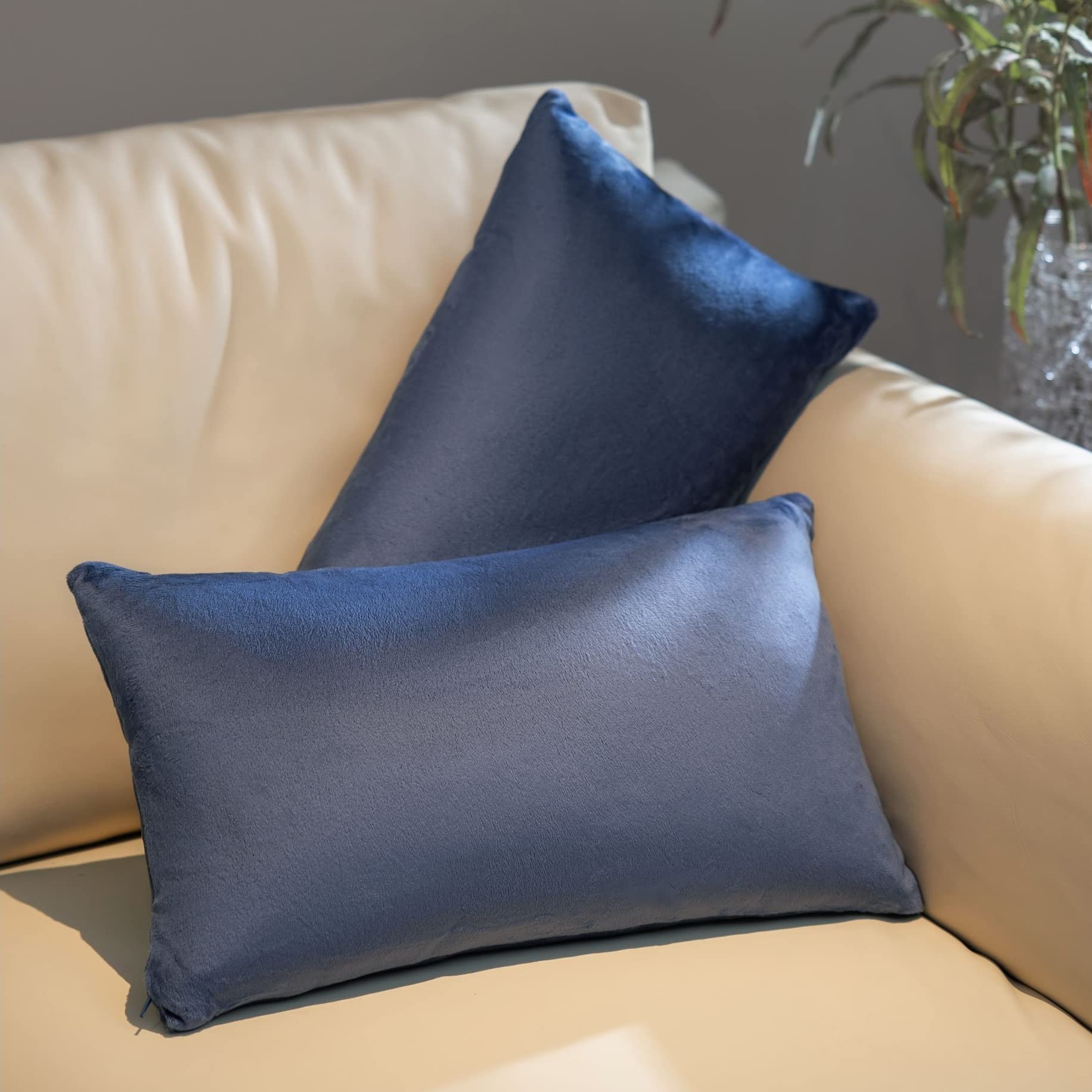 Angle. Cheer Collection - Velour Accent Throw Pillow, 12 in x 20 in, Set of 2 - Navy Blue.