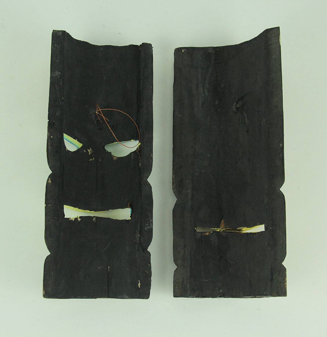 Alt View 2. Chesapeake Bay - 12 inch Tall Hand Crafted Wooden Tiki Totem Wall Mask Set of 2 - Multicolored.