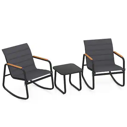 Front. Boyel Living - Gray 3 Piece Outdoor Rocking Bistro Set Porch Rocker Chairs- 290-in W x 310-in D x 240-in H - Gray.