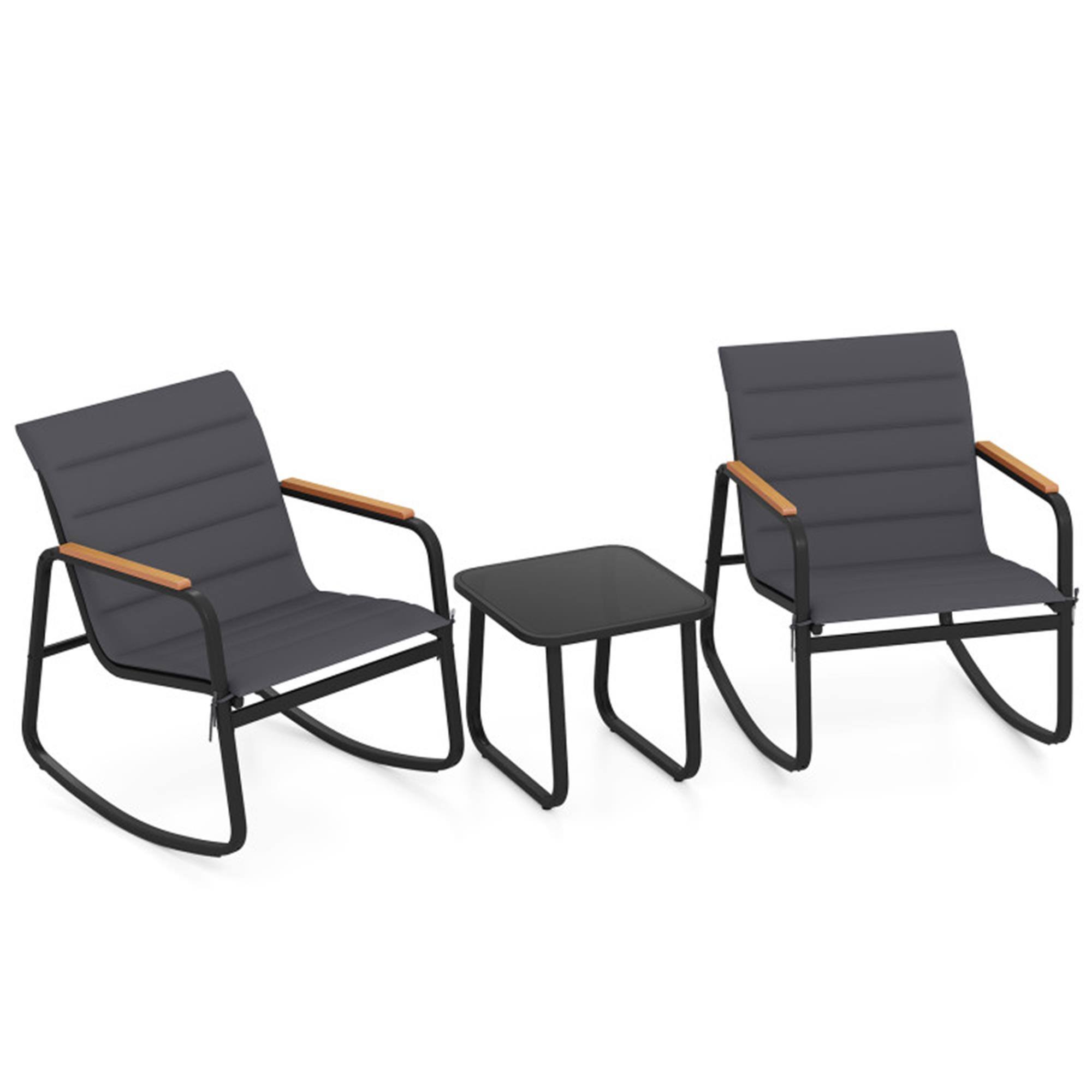 Front. Boyel Living - Gray 3 Piece Outdoor Rocking Bistro Set Porch Rocker Chairs- 290-in W x 310-in D x 240-in H - Gray.