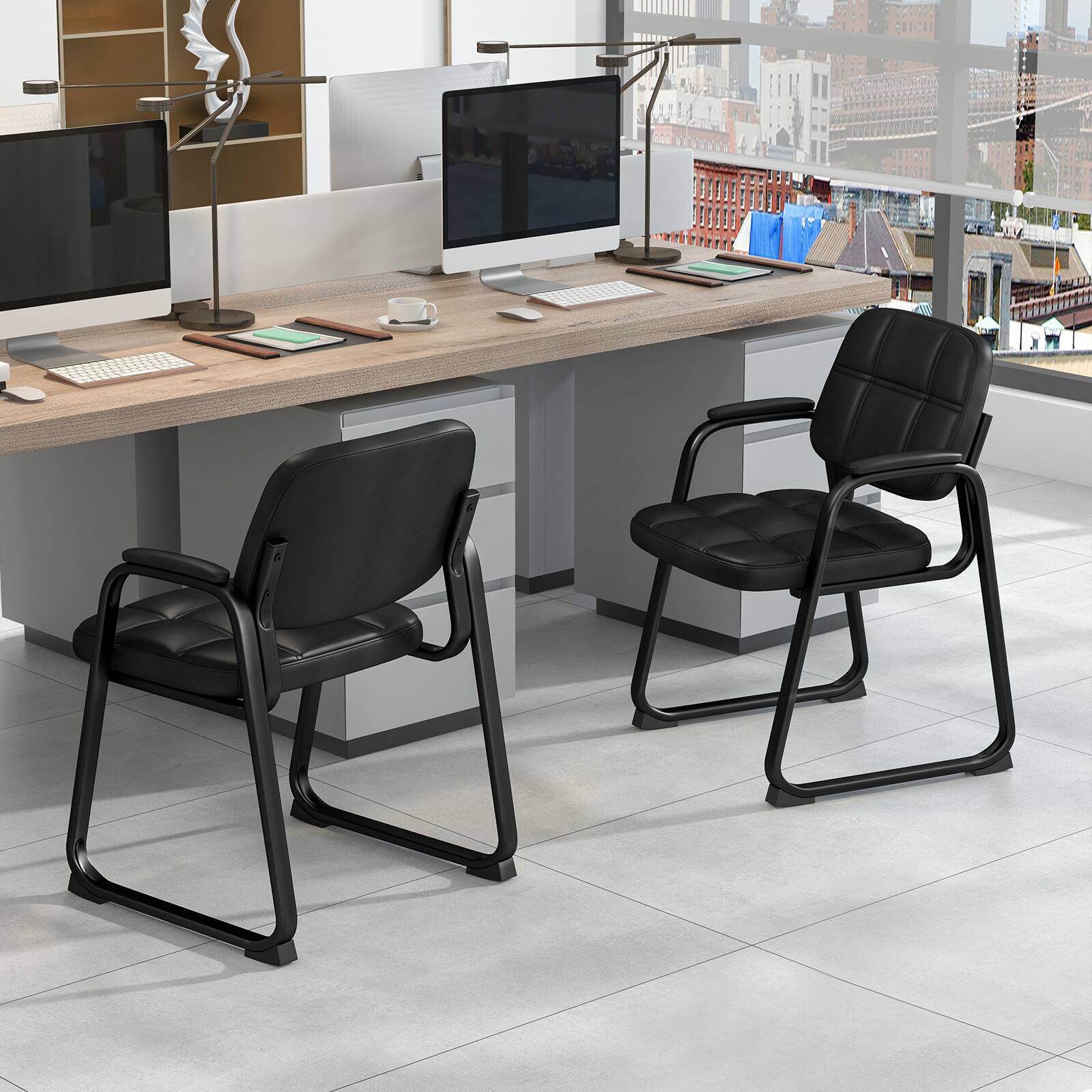 Alt View 3. Costway - Costway Waiting Room Chair Set of 8 Upholstered Guest Conference Chair with Armrest - Black.