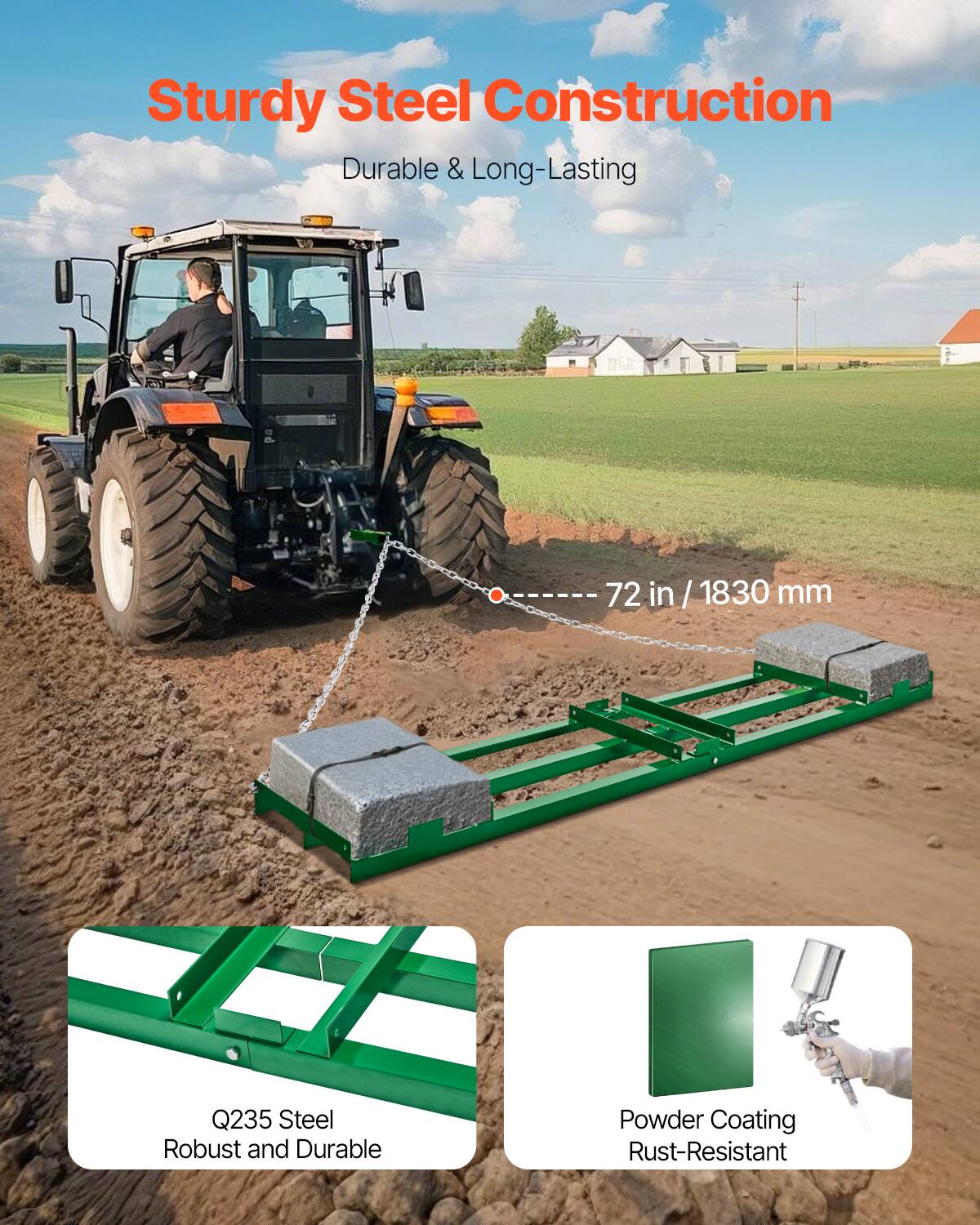 Sturdy Steel Construction, Durable & Long-Lasting, 72 in / 1830 mm, Q235 Steel, Robust and Durable, Powder Coating, Rust-Resistant