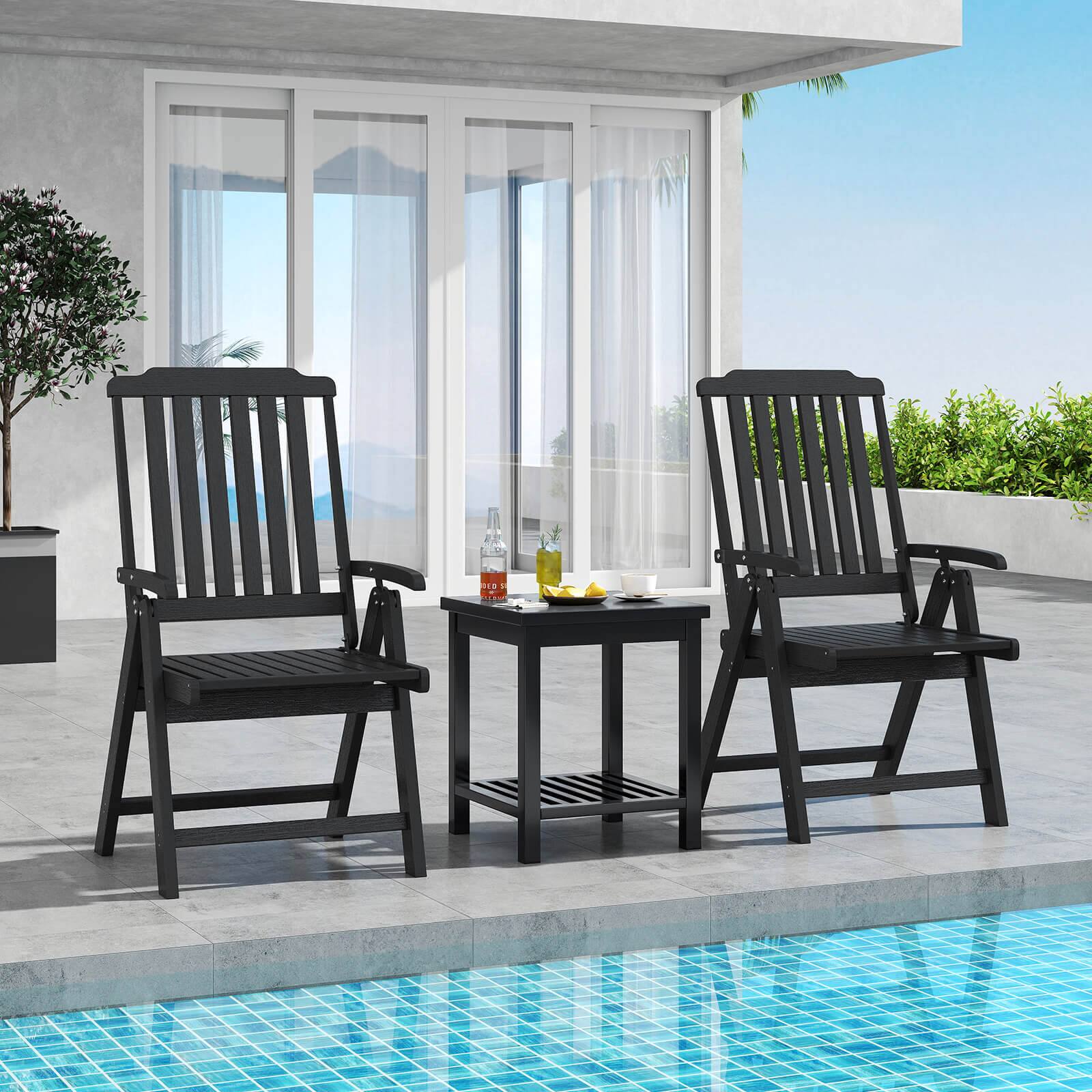 Alt View 1. Costway - Costway Foldable Patio Chair with Armrest, Curved Back, Slatted Seat for Backyard Deck - Black.