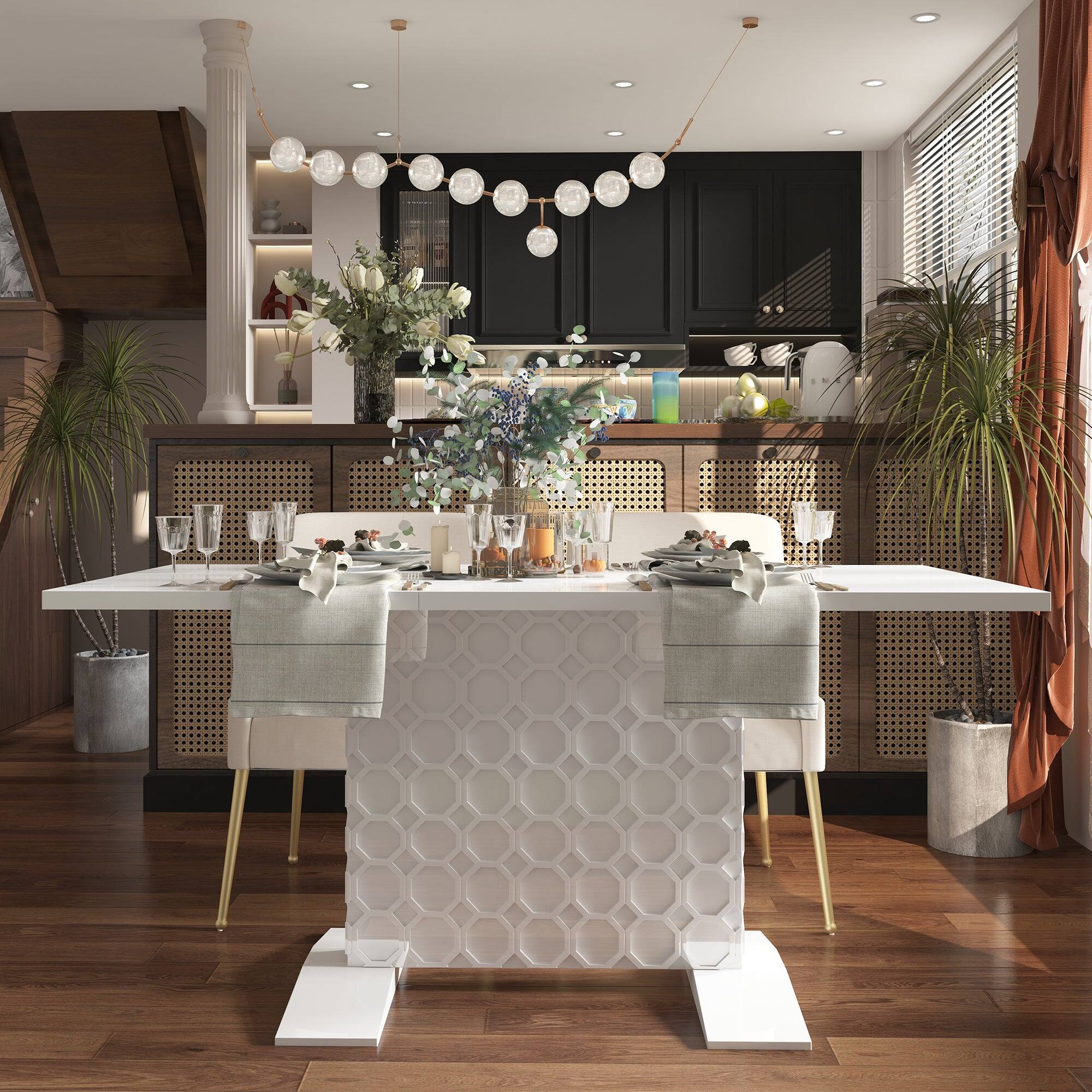 Alt View 3. Boyel Living - Glossy Wood Telescopic Dining Table - White.