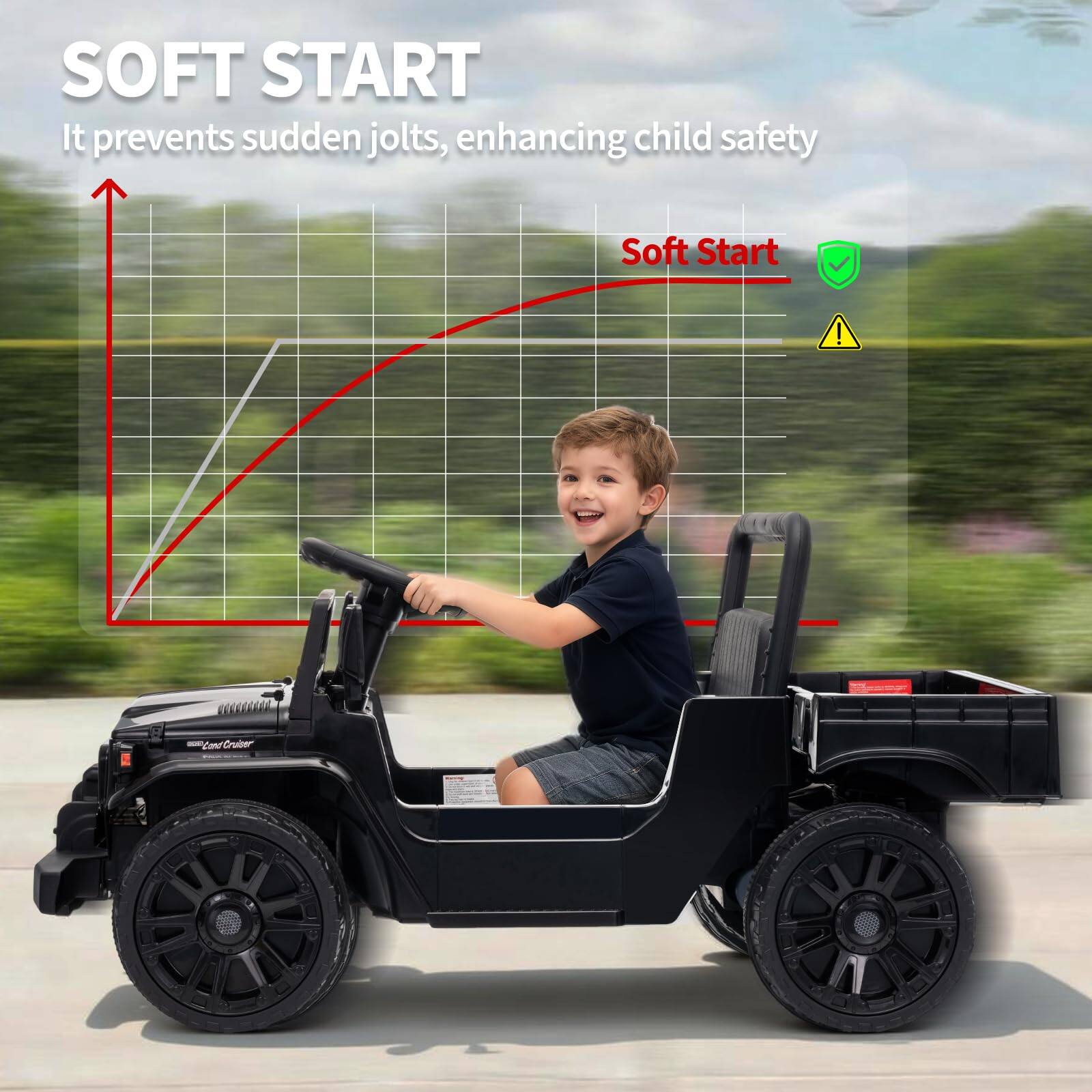SOFT START  
It prevents sudden jolts, enhancing child safety  

Soft Start