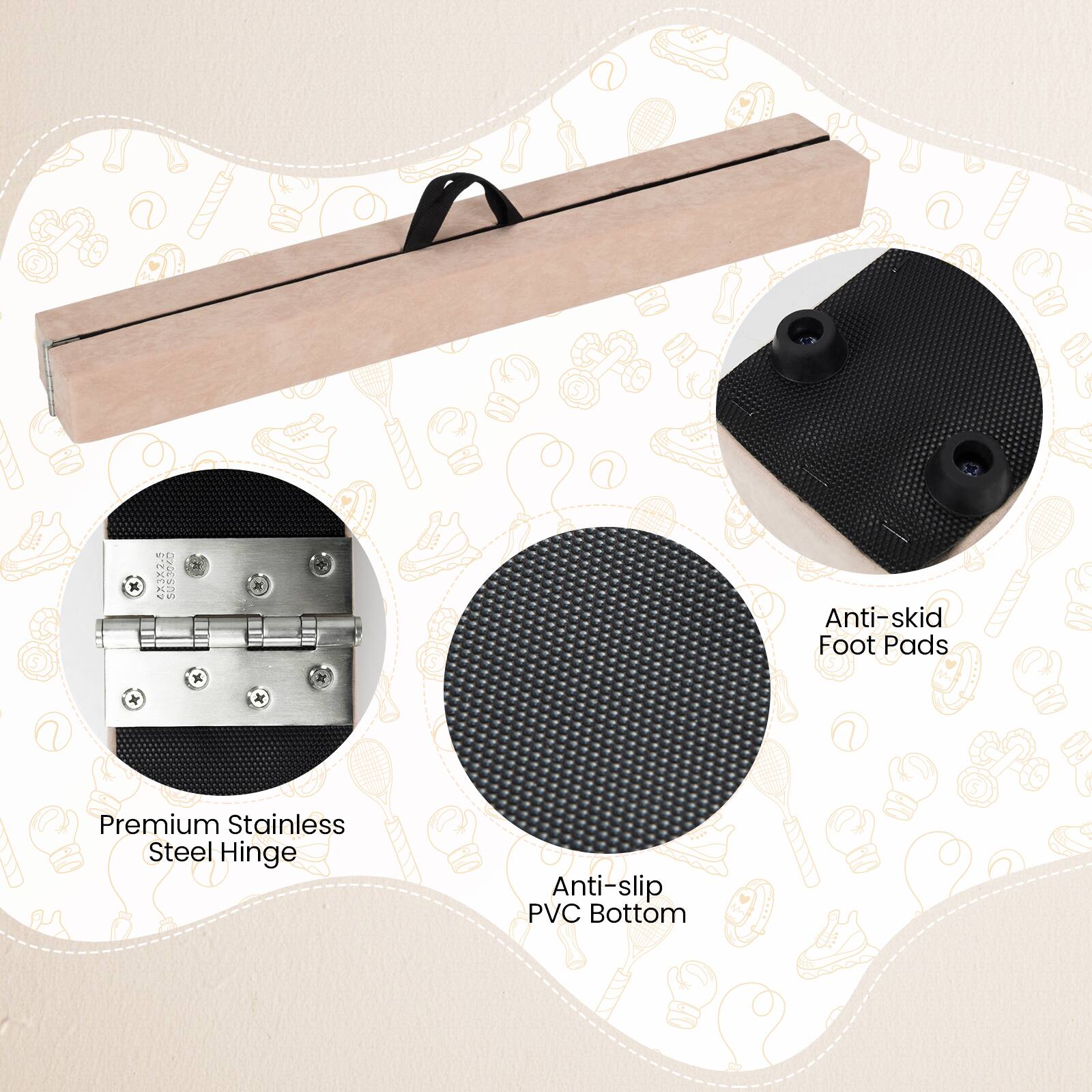 e 3Z2.5 SUS3040 Anti-skid Foot Pads x x Premium Stainless Steel Hinge Anti-slip PVC Bottom