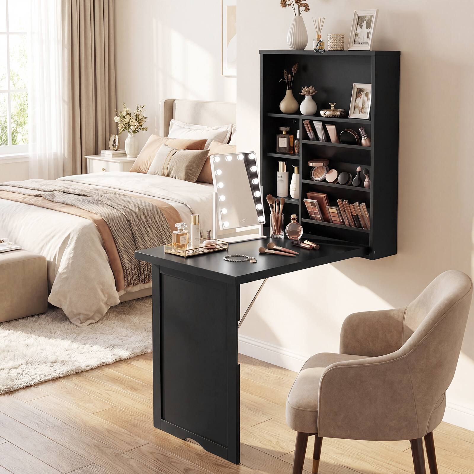 Alt View 4. Gymax - Gymax Wall Mounted Fold-Out Convertible Floating Desk Space Saver Writing Table Black - Black.