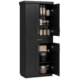 Homcom - 72" Kitchen Pantry Cabinet, Freestanding Tall Storage Cabinet with 4 Doors, Drawer, 3 Adjustable Shelves for Dining Room - Black