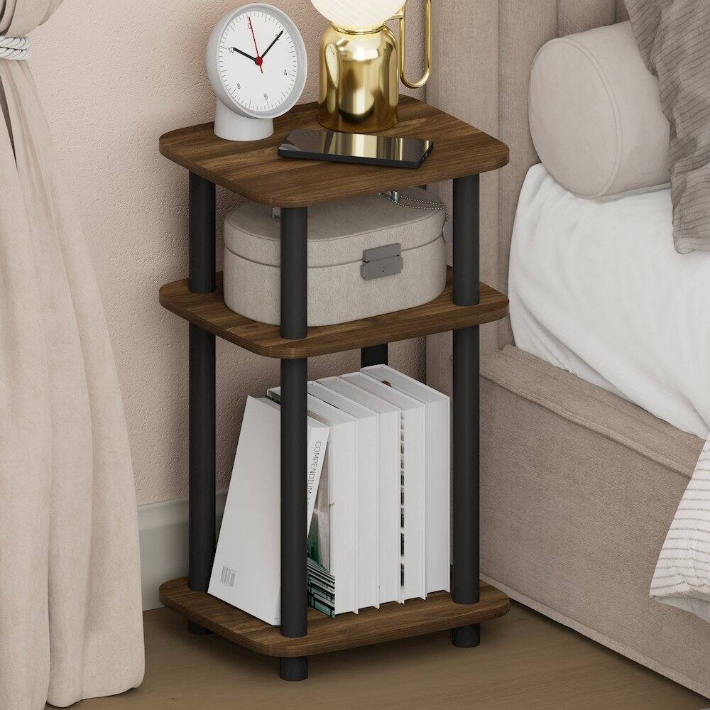 Back. Furinno - JUST Night Stand, 3-Tier Turn-N-Tube Nightstand with Open Shelf, Round Curve Corner Side Table, End Table, Easy Assembly - Columbia Walnut/Black.