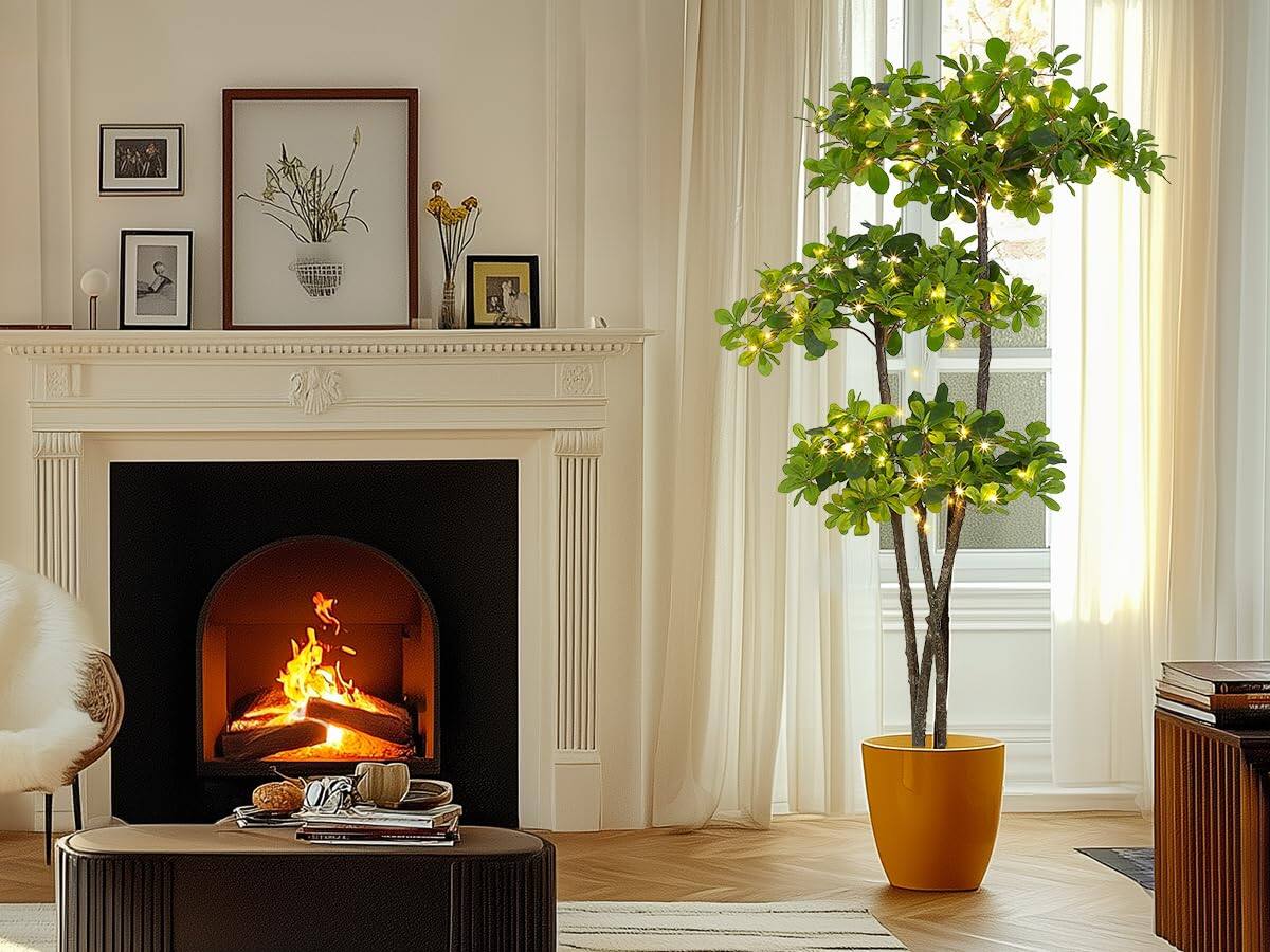 Left. Homhougo - 6FT Faux Black Olive Tree, Fake Olive Tree Artificial Tree with Lights - Green.