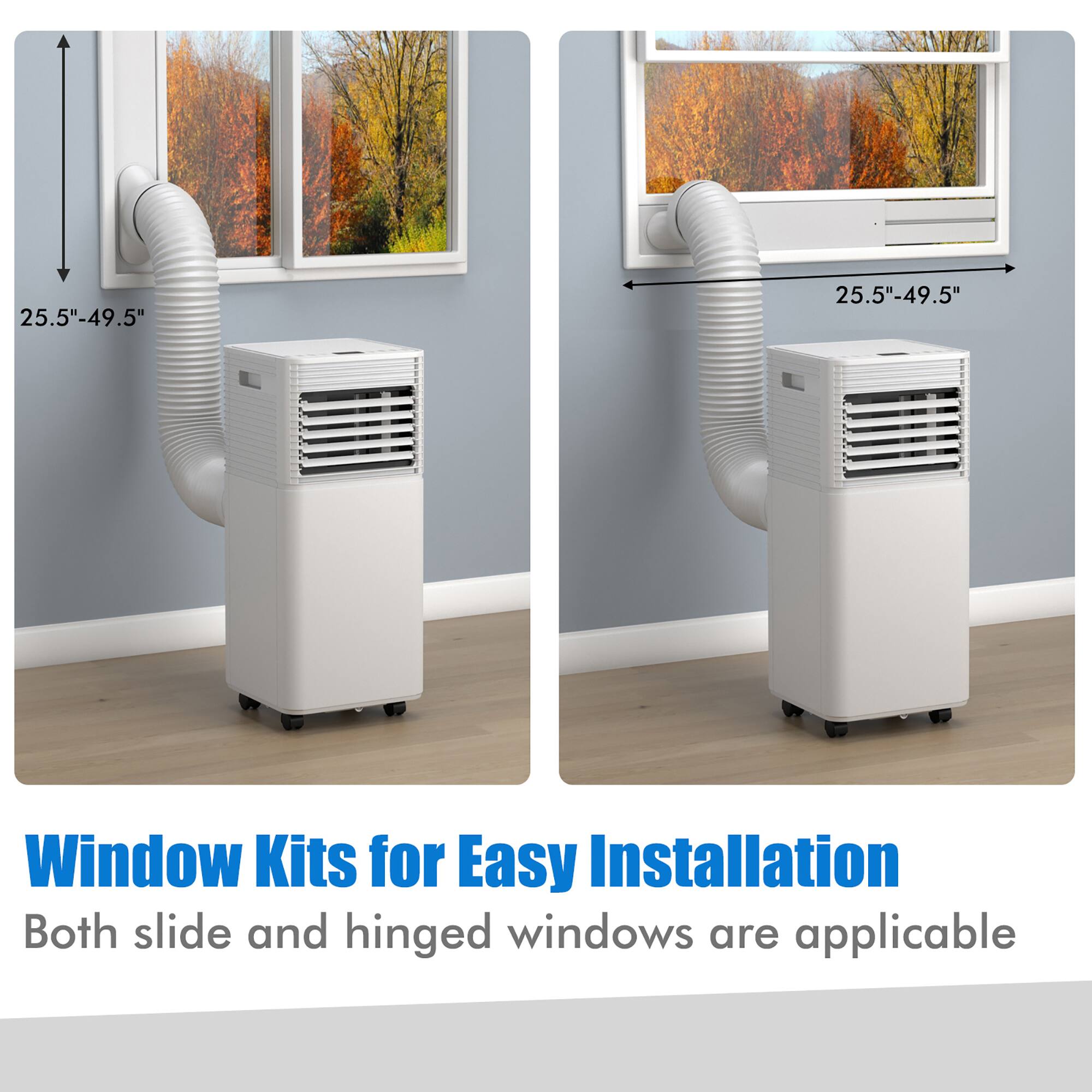 "Window Kits for Easy Installation: Both slide and hinged windows are applicable. 25.5"-49.5"."