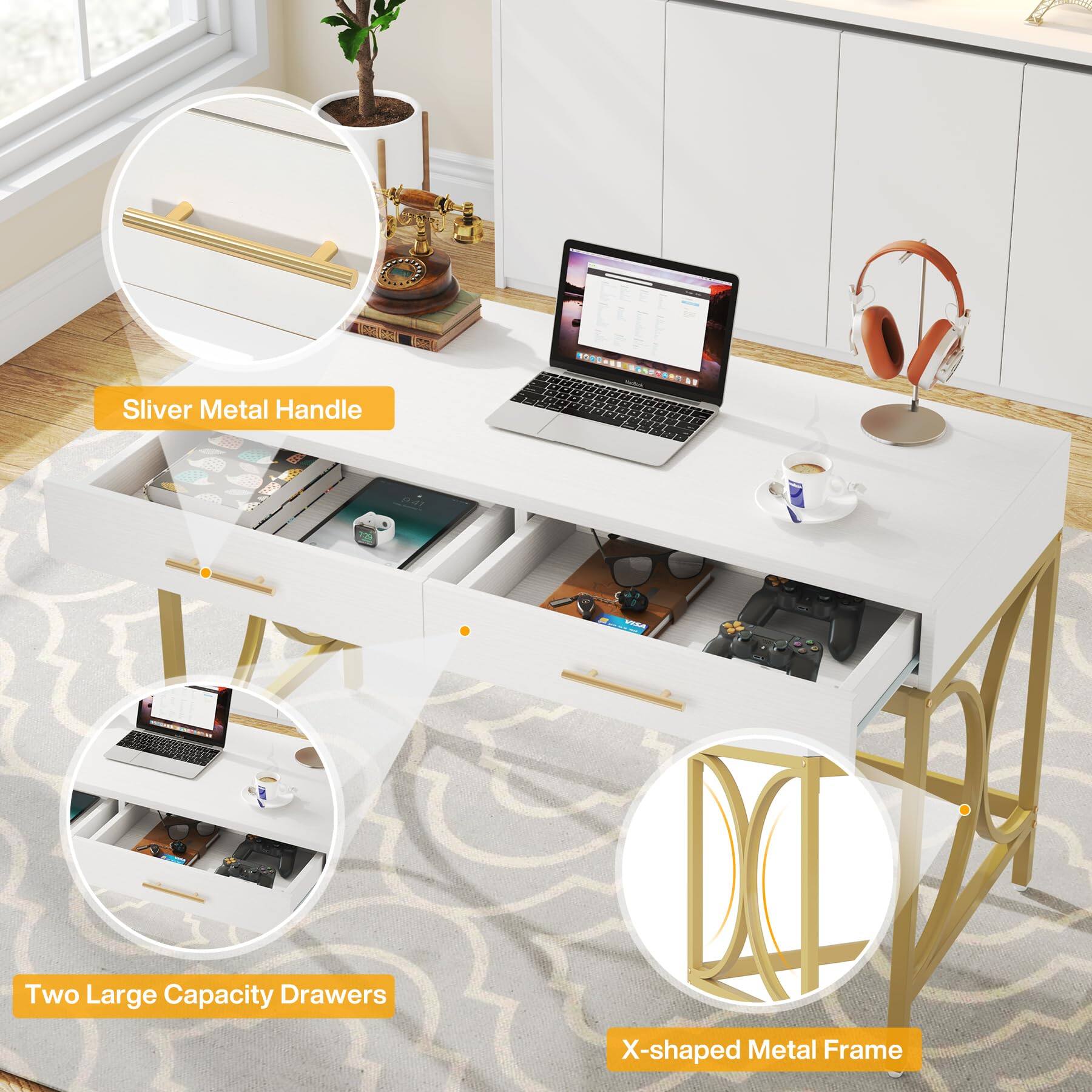 MARK ()

Silver Metal Handle
6252
9:41
VOA
Two Large Capacity Drawers
X-shaped Metal Frame