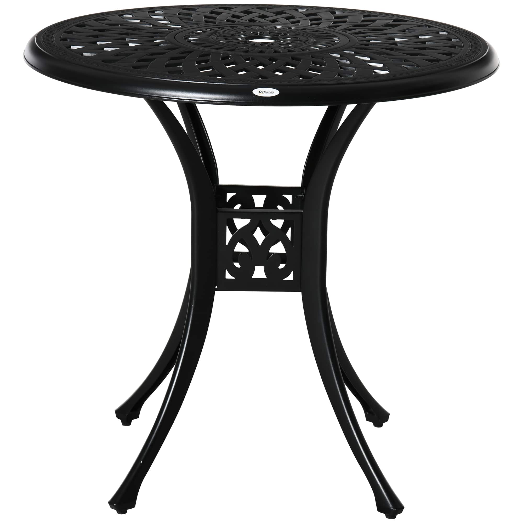 Outsunny - Round Patio Dining Table with Umbrella Hole - Black