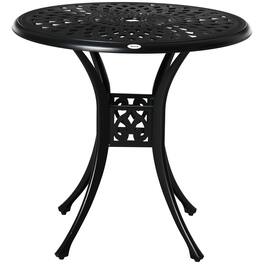 Outsunny - Round Patio Dining Table with Umbrella Hole - Black