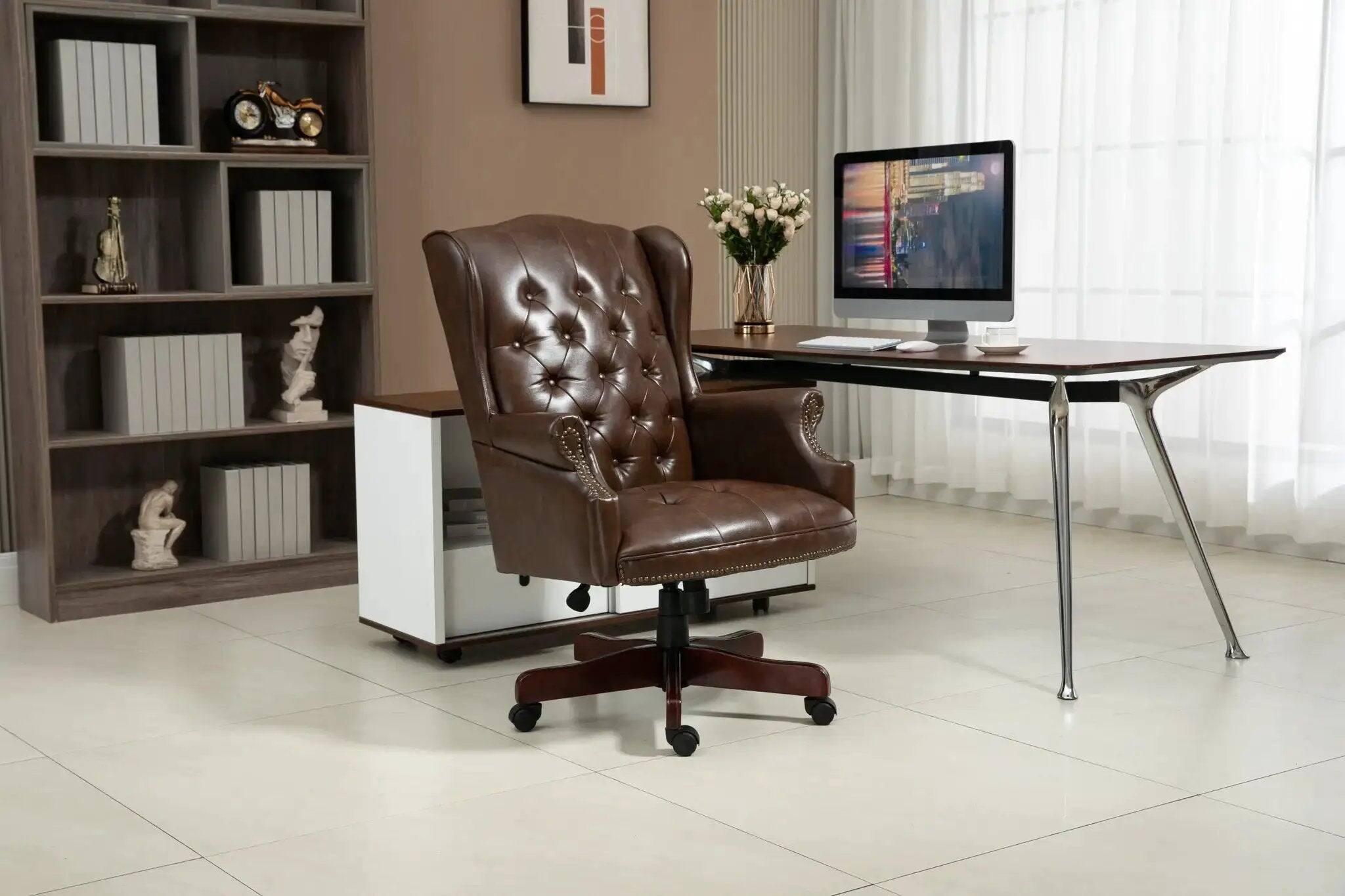 Angle. Platinum-Level - Banker Office Chair with Ergonomic Support and Plush Leather Comfort - Brown.