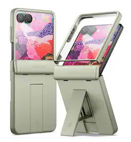 SURITCH - Slim Case for Samsung Galaxy Z Flip 8 with Hinge Protection & Kickstand & Screen Protector, Shockproof Bumper Cover - Khaki Green