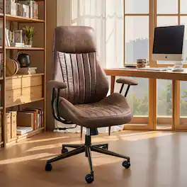 Ovios - Ergonomic High Back Office Chair, 300lb Capacity, Suede Fabric & Smooth Rolling Wheels for Workspace - Dark Brown