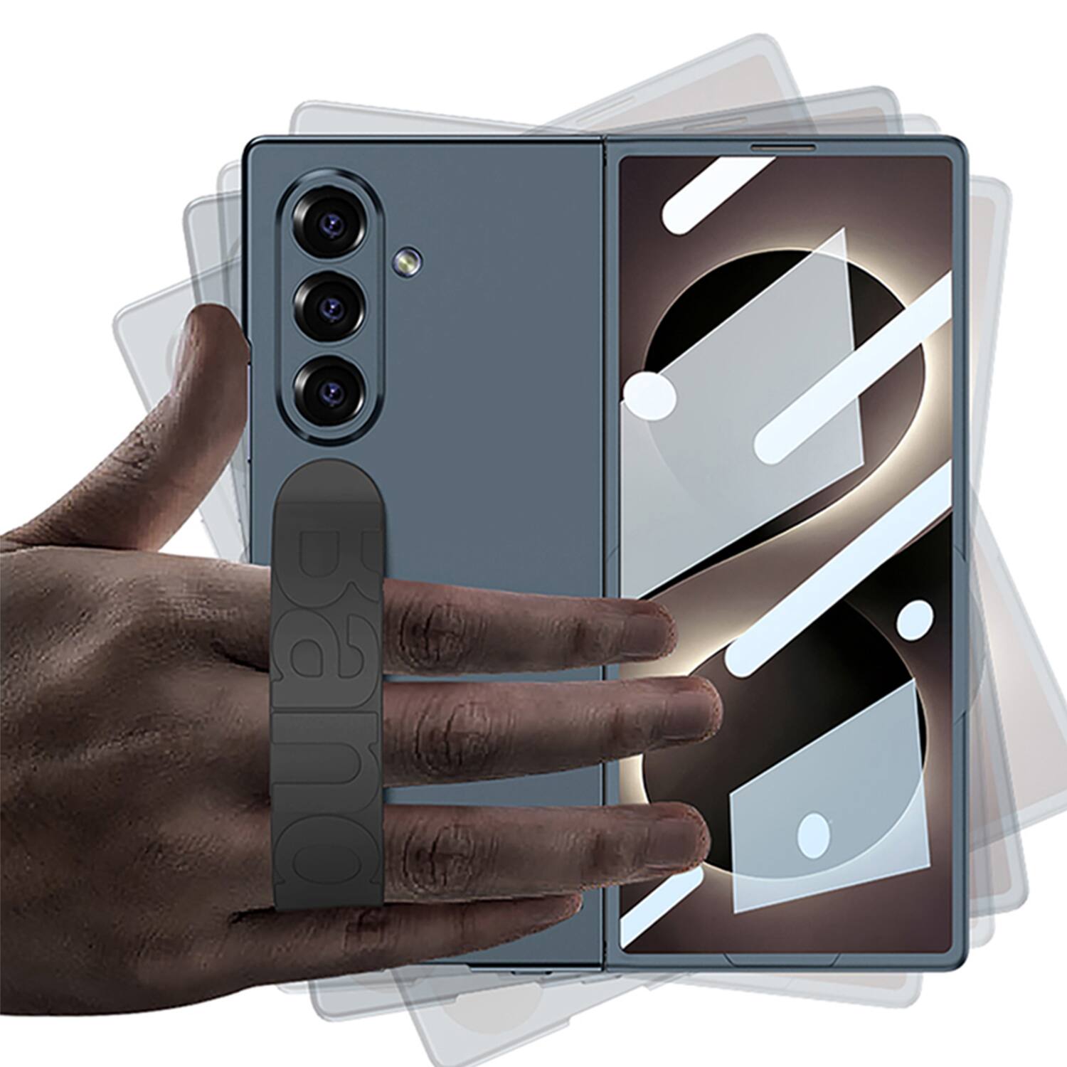 Angle. Dteck - for Samsung Galaxy Z Fold8 Ultra Slim Case Built-in Tempered Glass Screen Protector,Silicone Side Strap Shockproof Cover - Black.