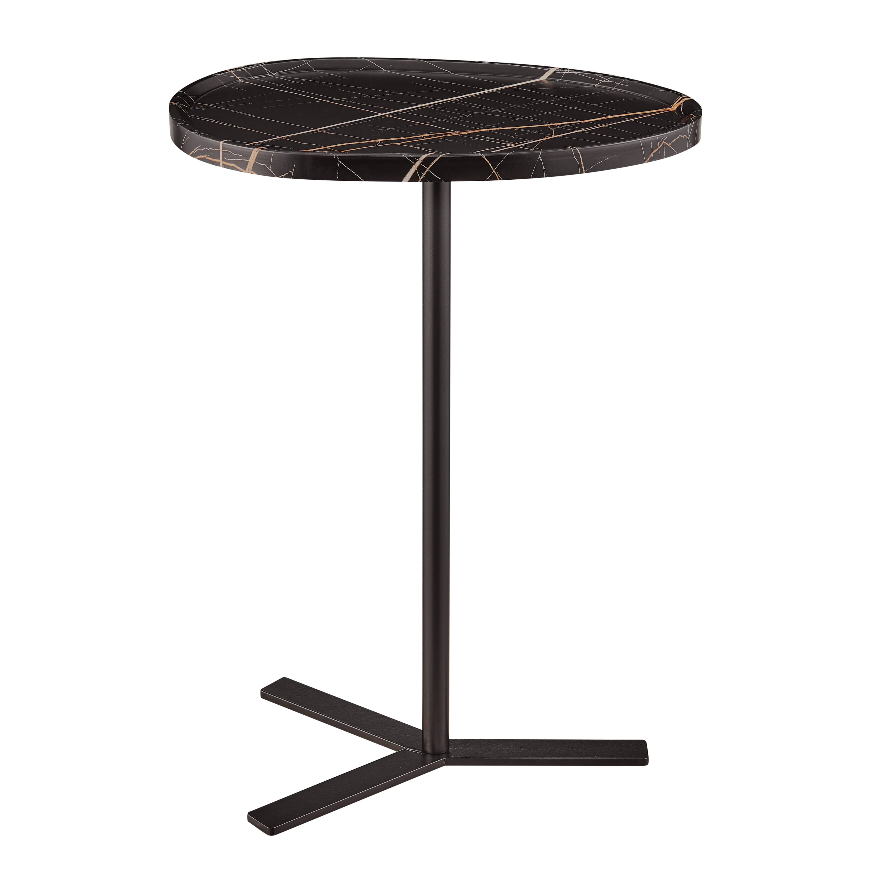 Front. Danya B - Carter Oval Teardrop Couch-Side Accent C-Table - Black Marble/Black - Black Marble/Black.
