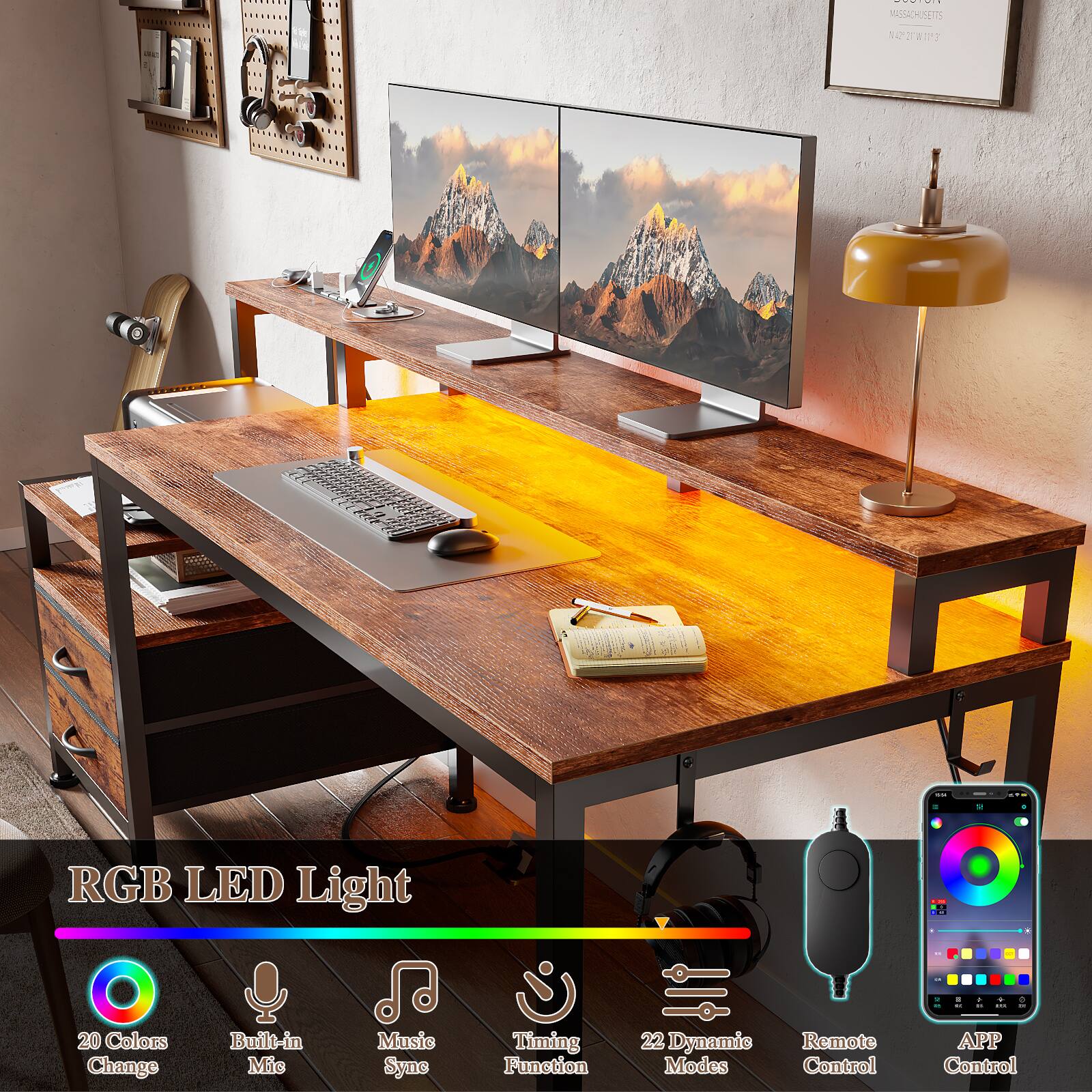 RGB LED Light

- 20 Colors Change
- Built-in Mic
- Music Sync
- Timing Function
- 22 Dynamic Modes
- Remote Control
- APP Control