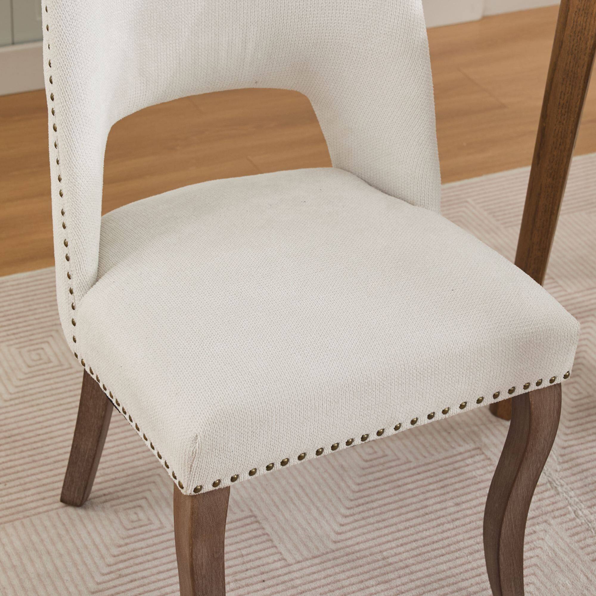 Alt View 9. GOODSILO - Modern Fabric Upholstered Dining Chairs Set of Two with Curved Backrest and Solid Wood Legs - Beige.