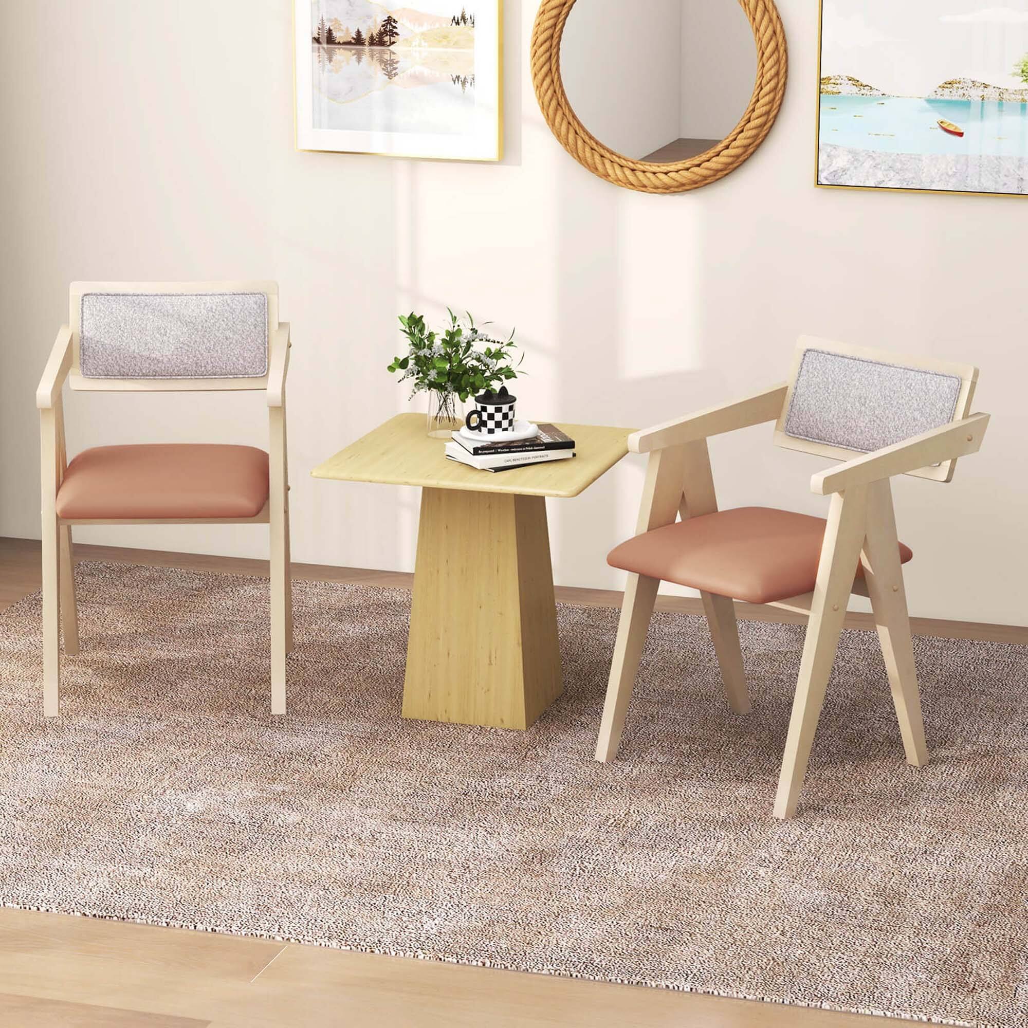 Alt View 1. Costway - Costway Modern Accent Chairs Set of 2 with Leathaire Seat Cushions &  Backrests - Beige,Fawn,Gray.