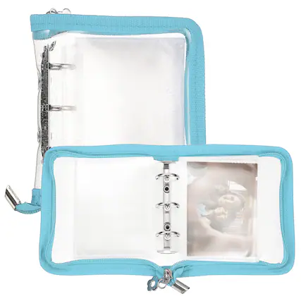 Front. Unique Bargains - A7 Photocard Binder 4-Photo Style Clear Kpop Holder Book with 26 Inner Pages 52 Card Slots - Light Blue.